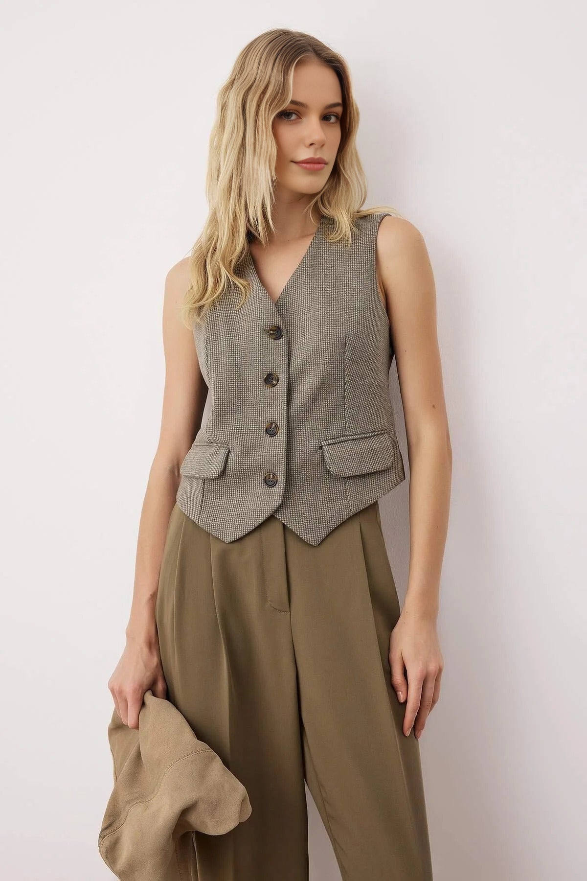 Woven Vest with Satin Back Detail