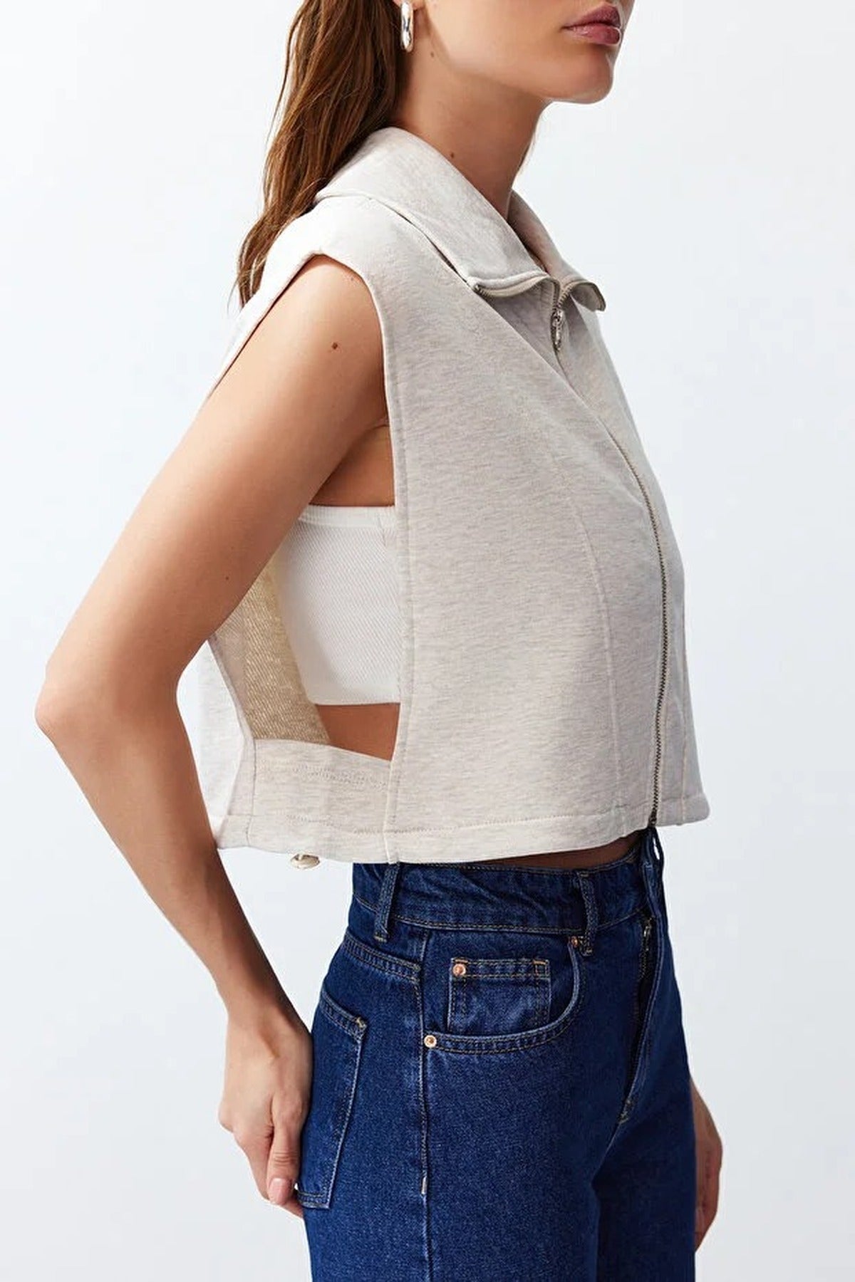 Stand Collar Moon Sleeve Thick Zippered Vest