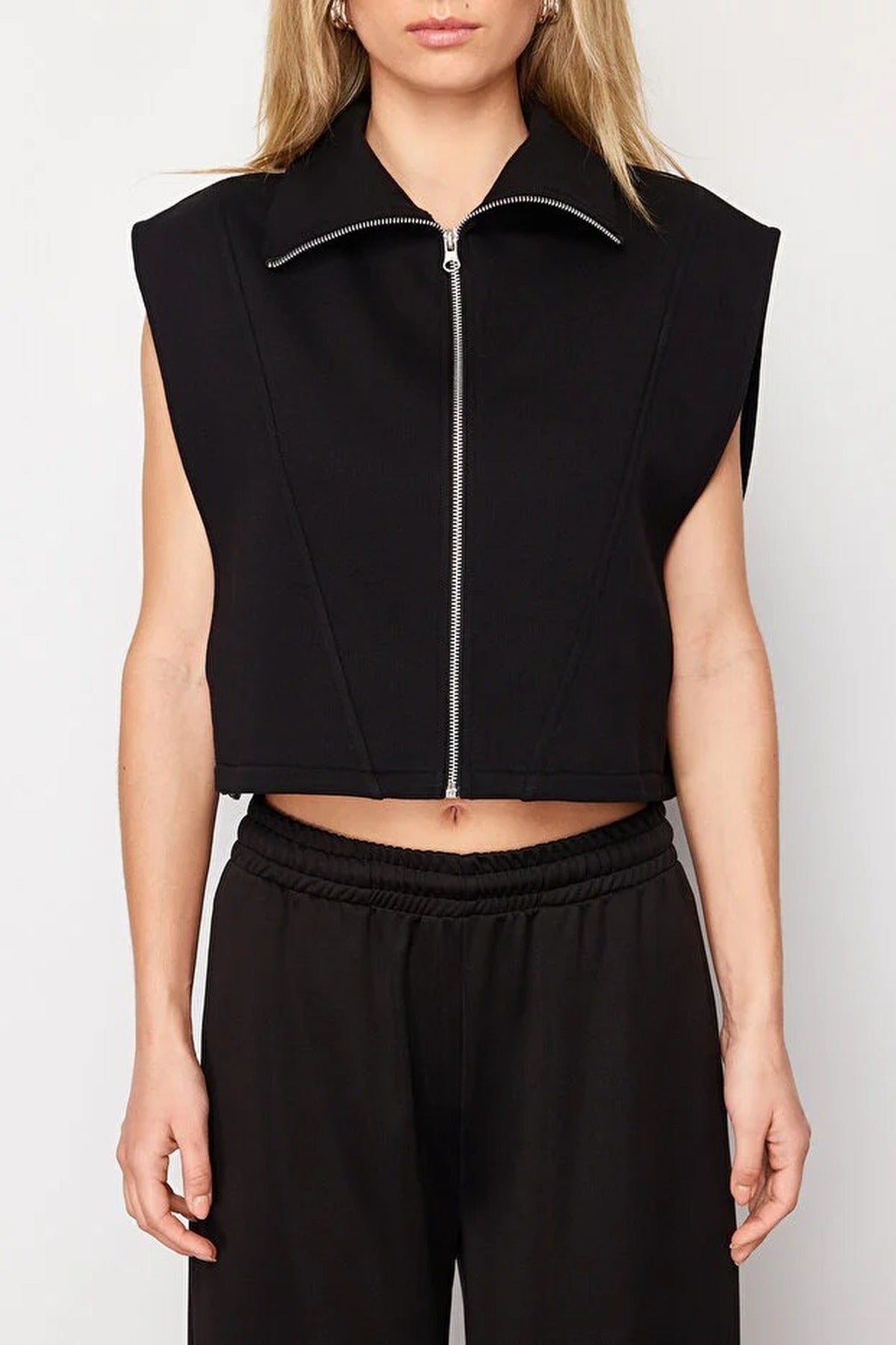 Stand Collar Moon Sleeve Thick Zippered Vest