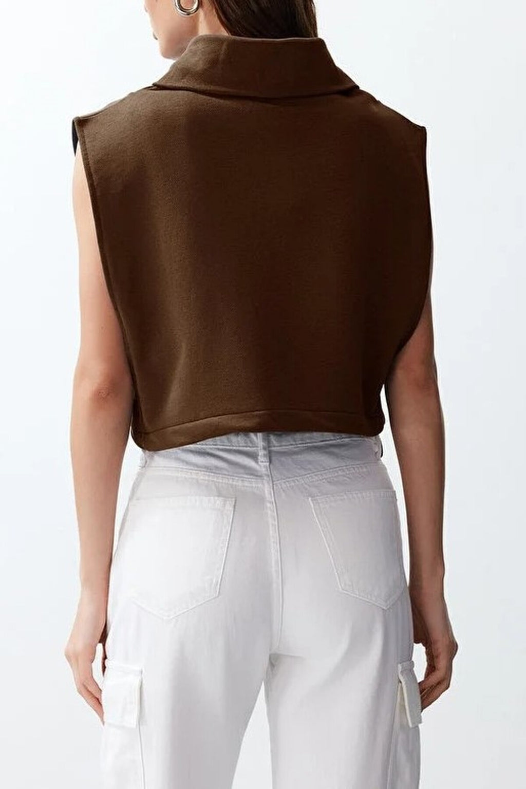 Stand Collar Moon Sleeve Thick Zippered Vest