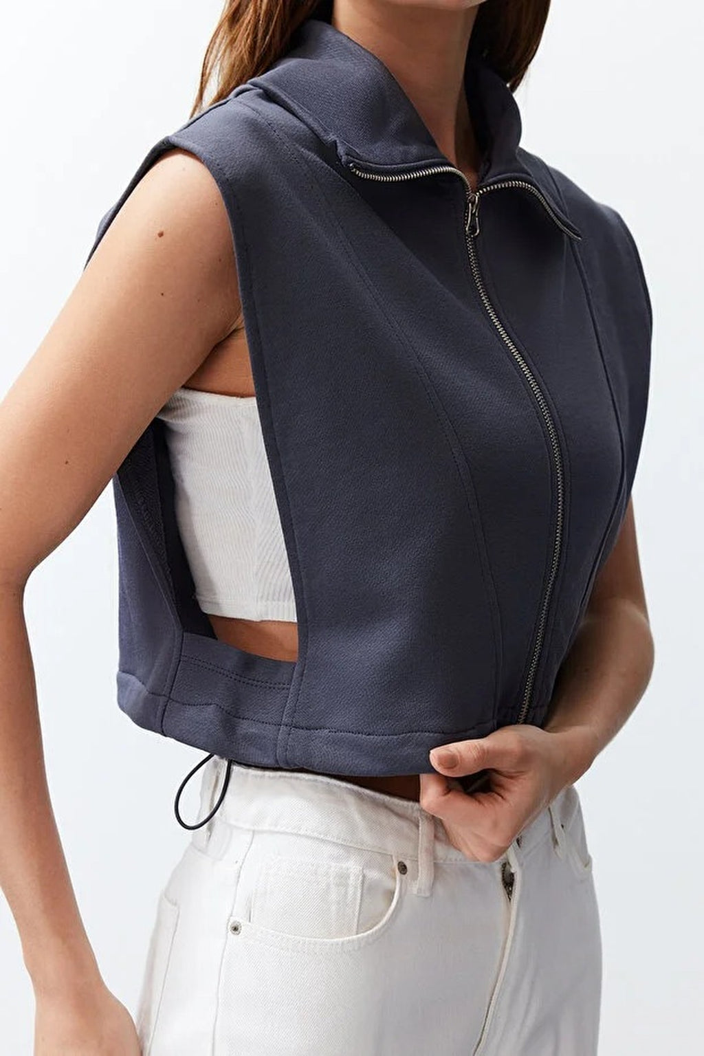 Stand Collar Moon Sleeve Thick Zippered Vest