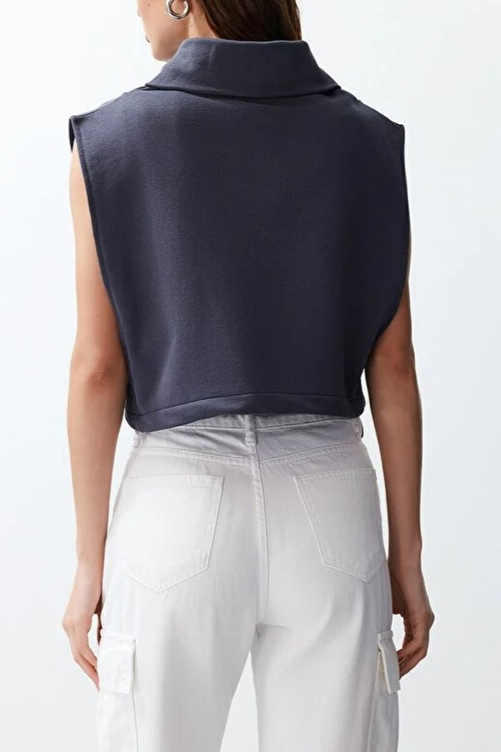 Stand Collar Moon Sleeve Thick Zippered Vest