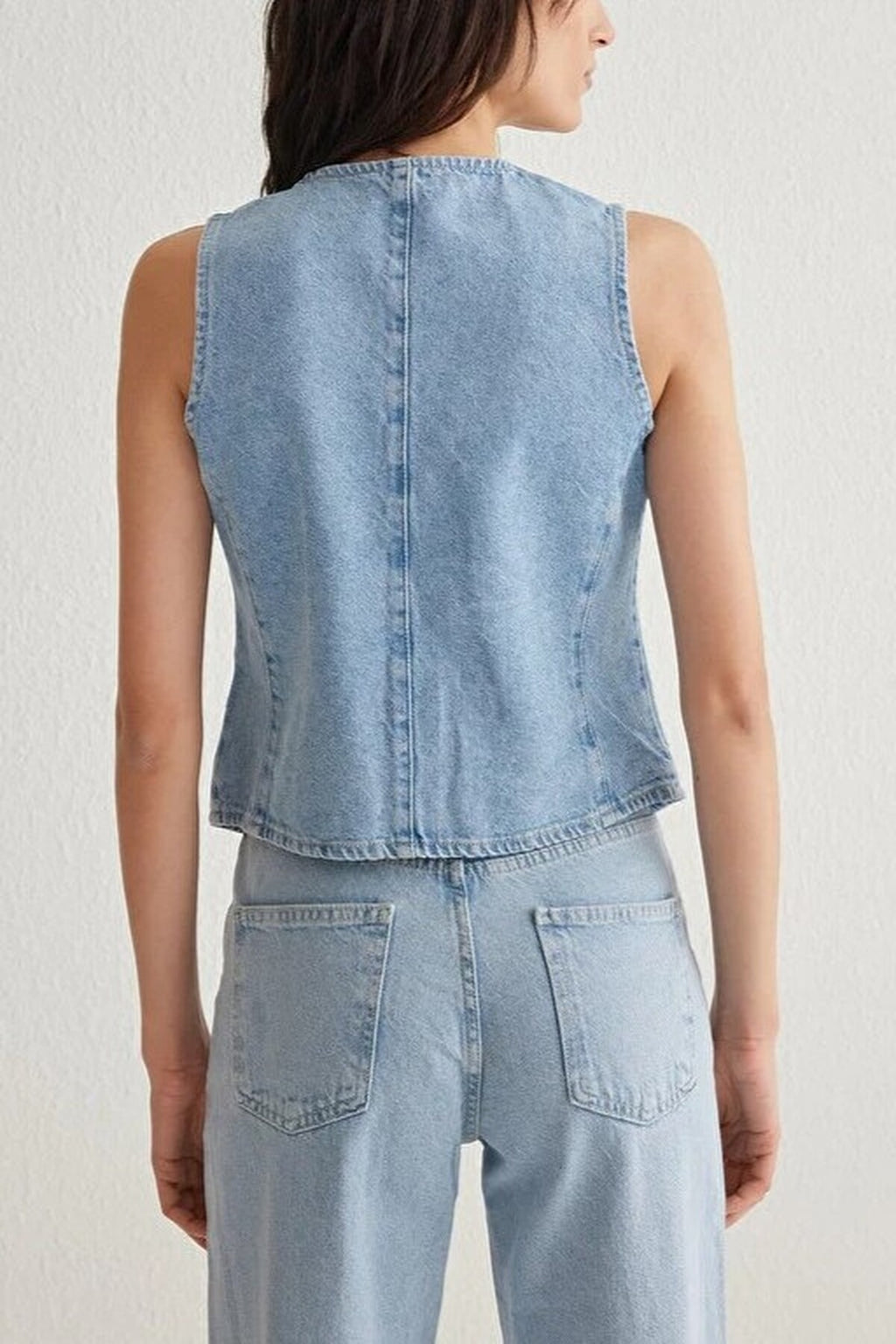 Floral Embroidered V-Neck Denim Vest