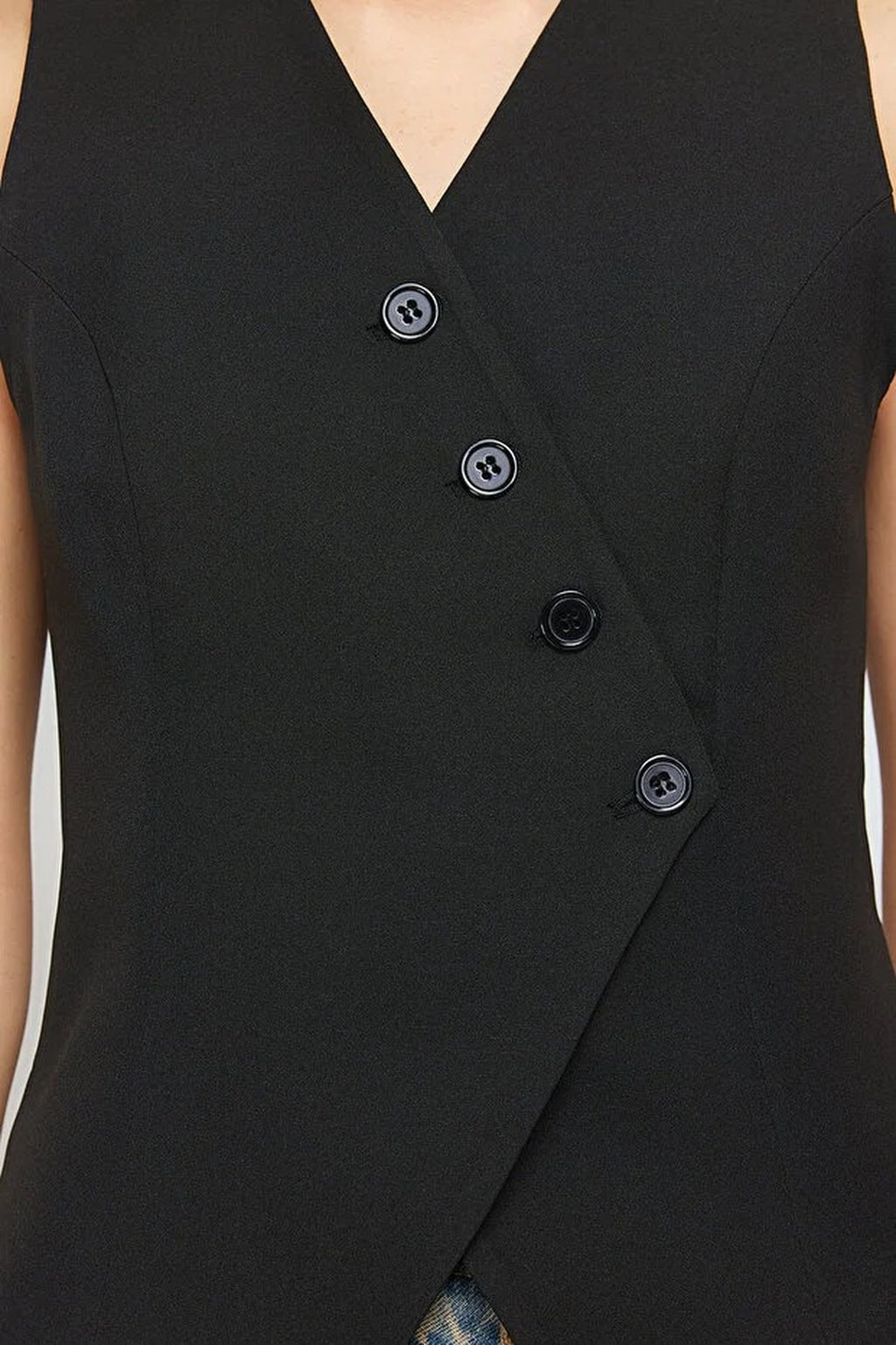 Woven Vest with Asymmetrical Buttons Detail