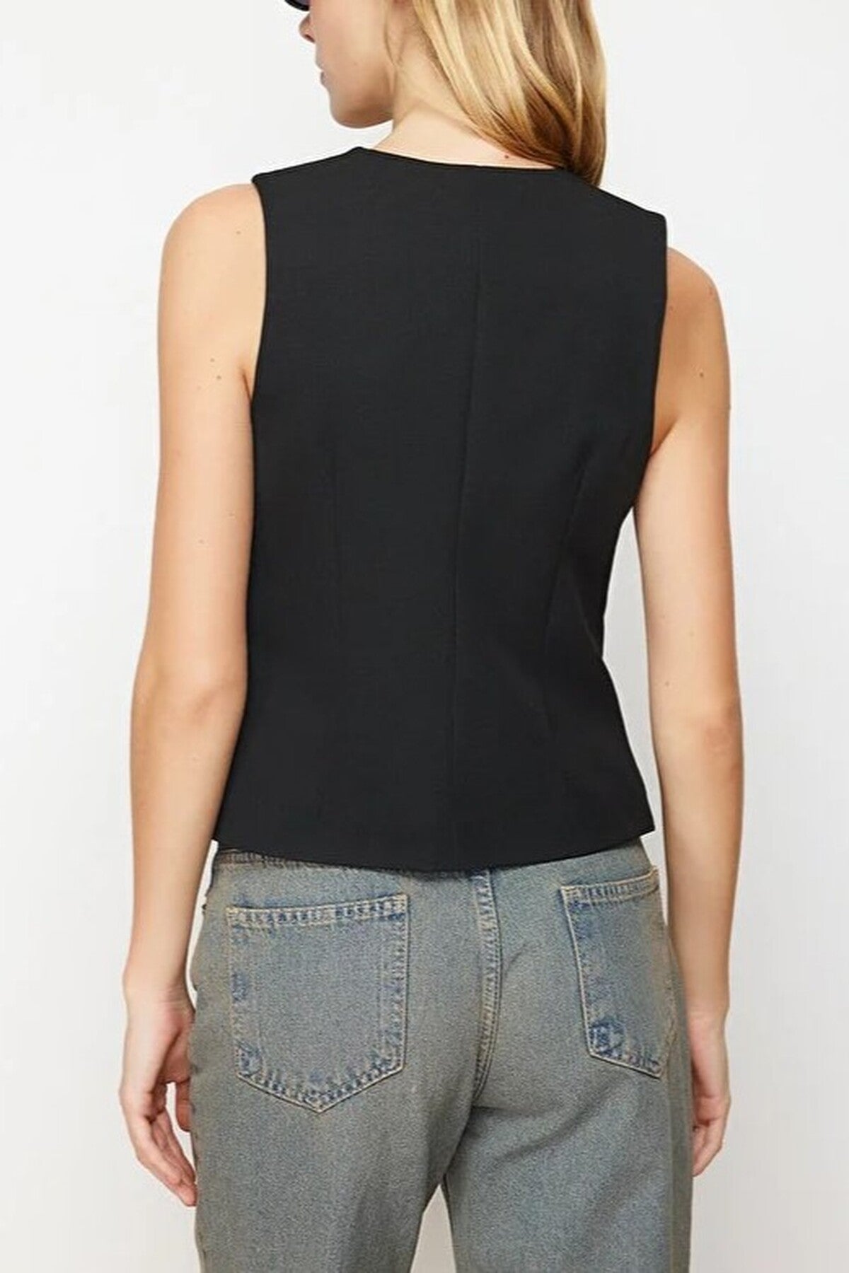 Woven Vest with Asymmetrical Buttons Detail