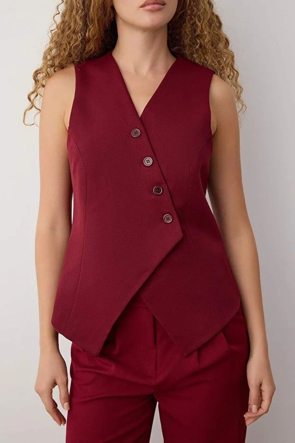 Woven Vest with Asymmetrical Buttons Detail