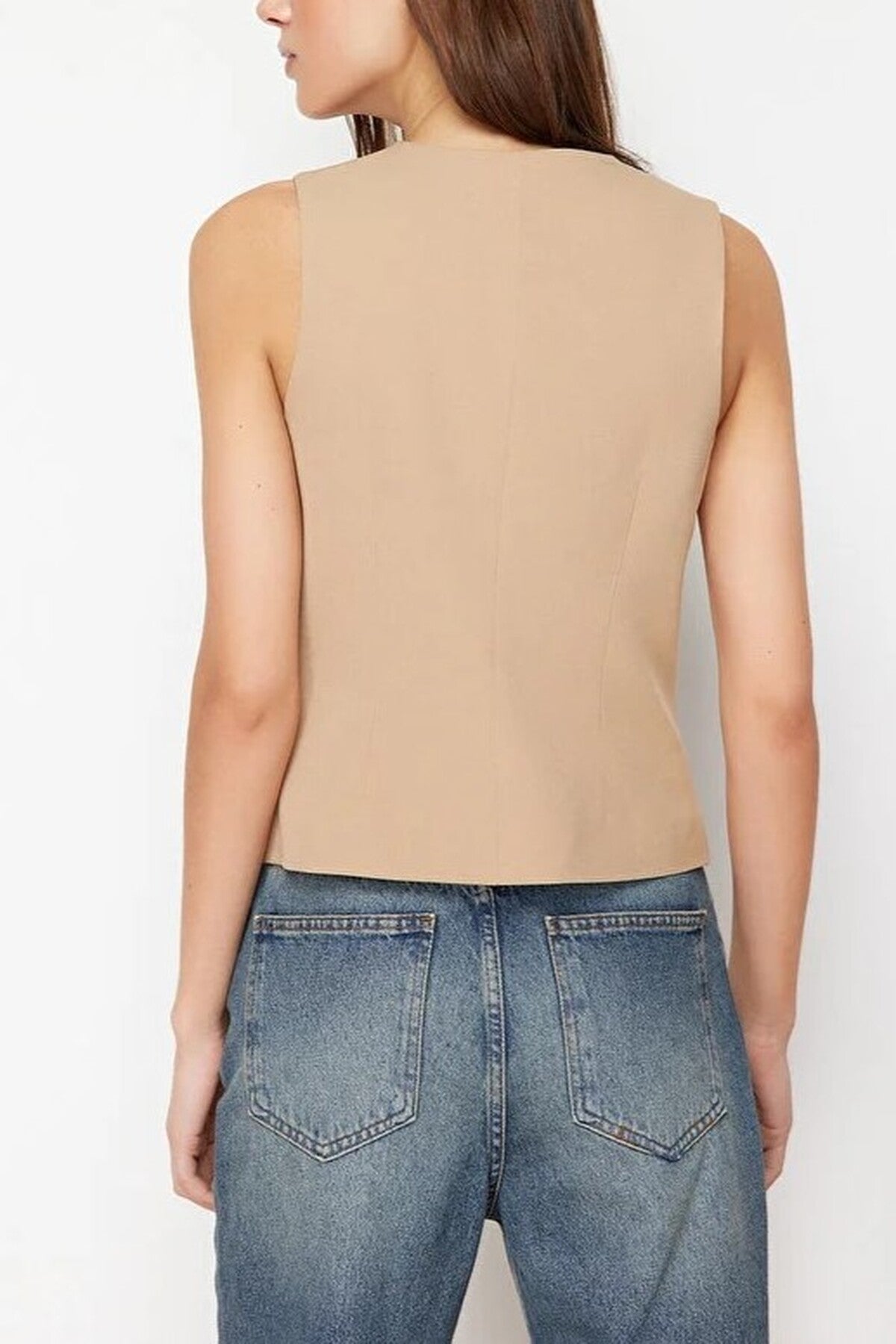 Woven Vest with Asymmetrical Buttons Detail