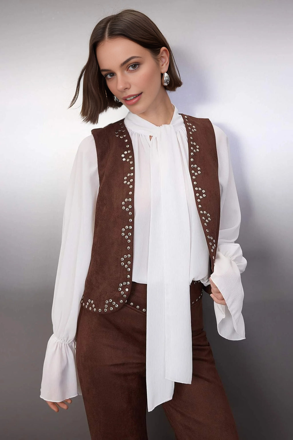 Knit Suede Vest with Troc Detail