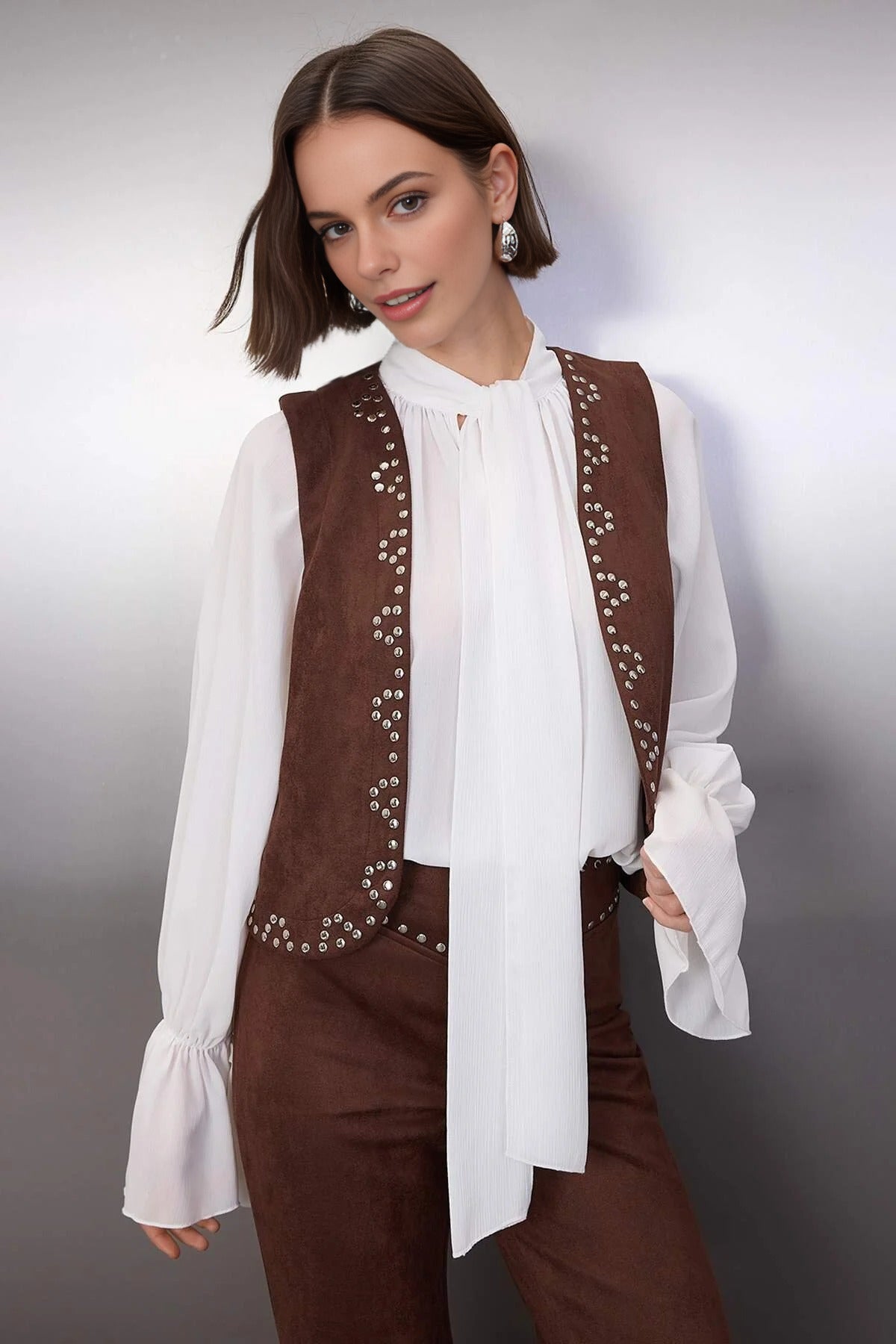 Knit Suede Vest with Troc Detail