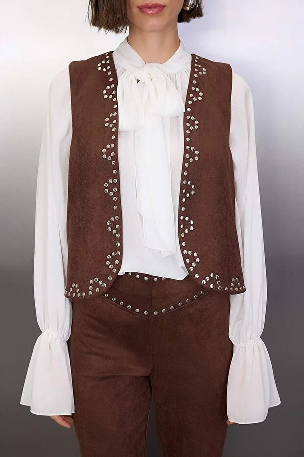 Knit Suede Vest with Troc Detail
