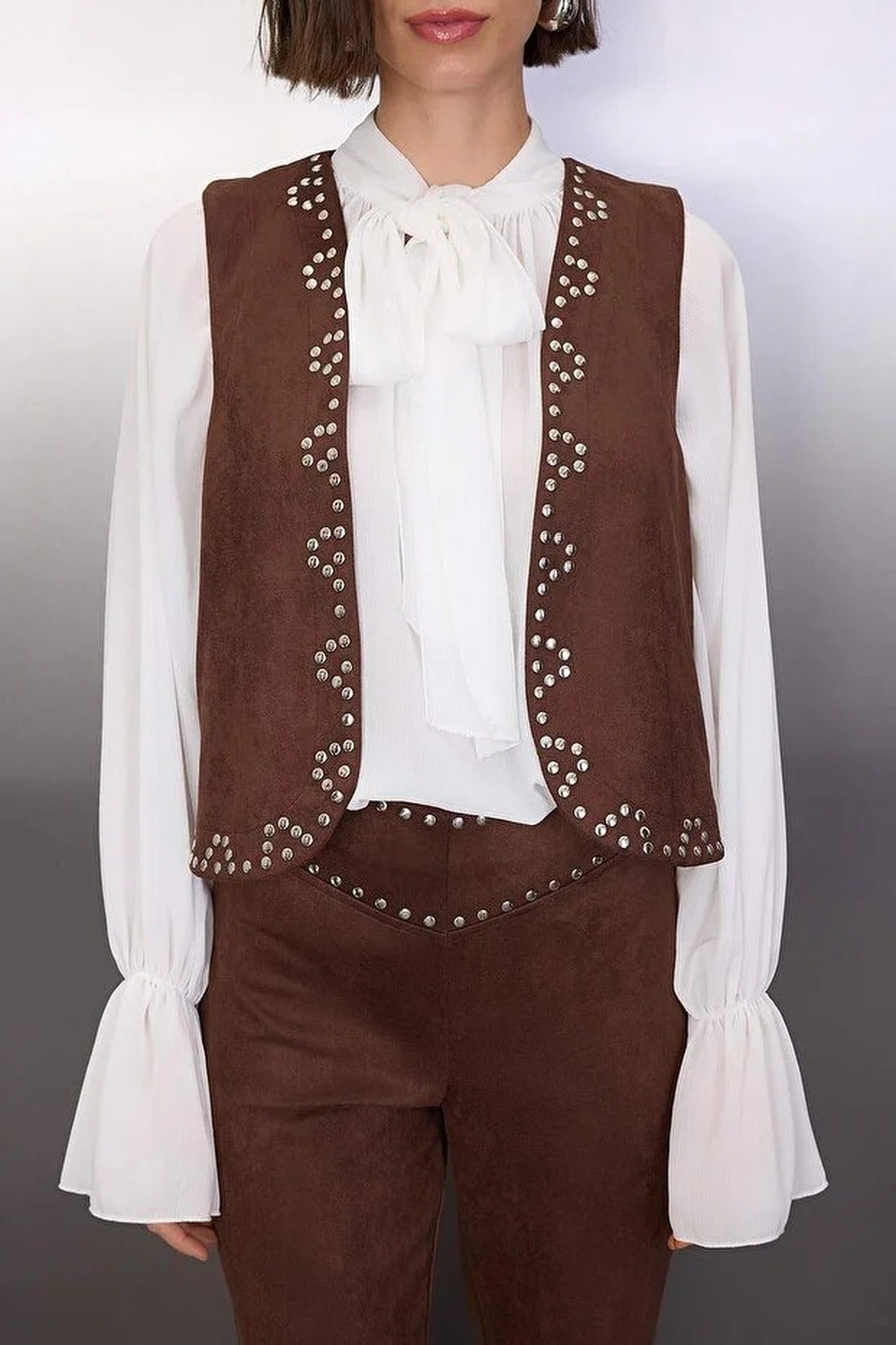 Knit Suede Vest with Troc Detail