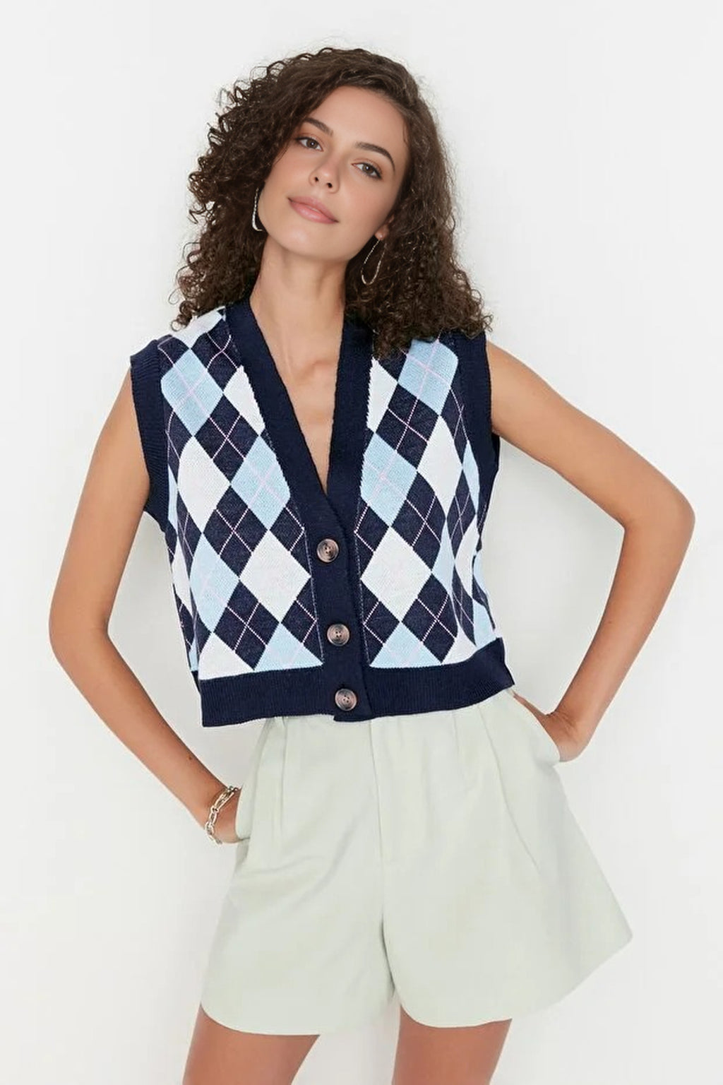 Crop V-Neck Knit Vest