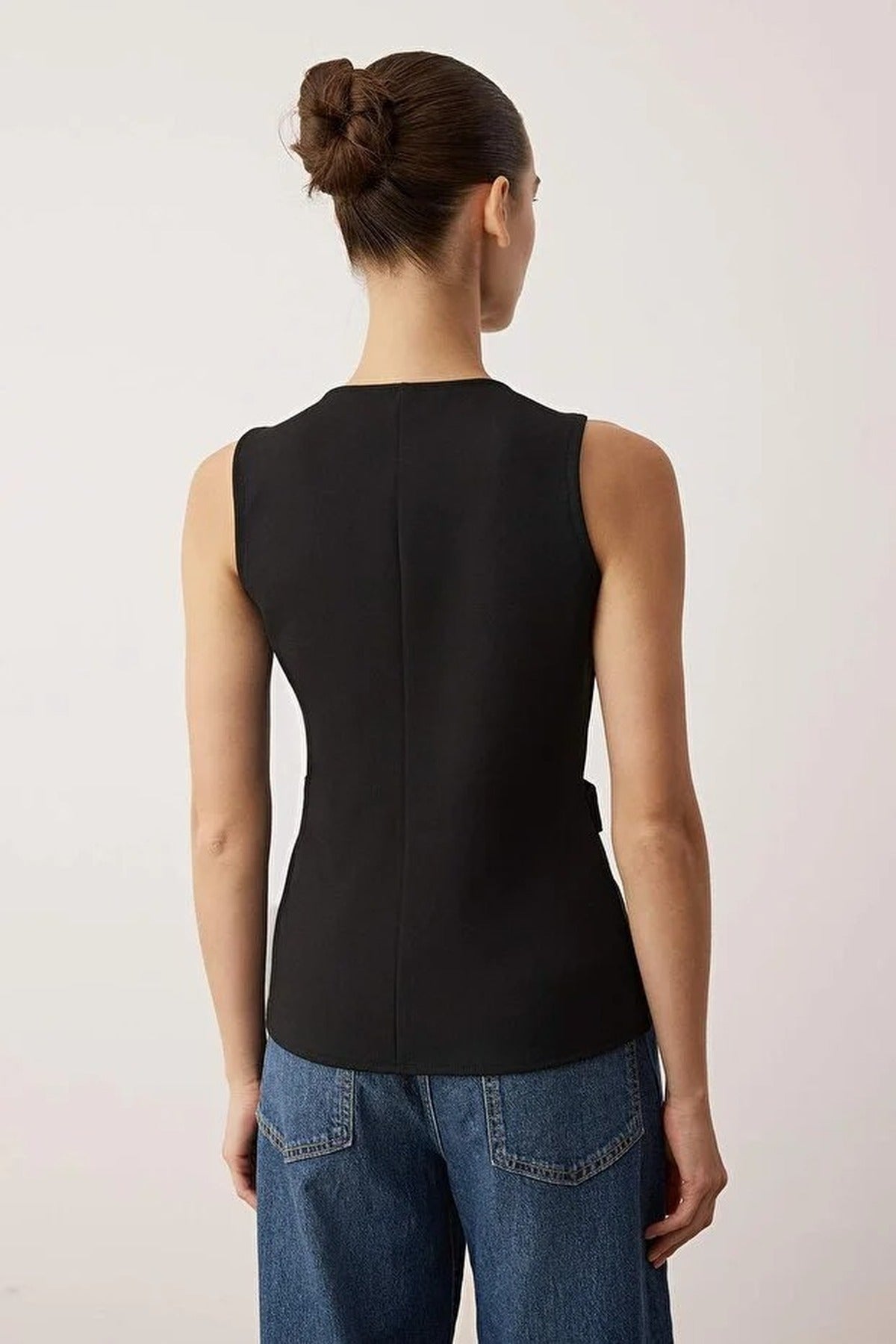 Knit Fitted Vest with Pocket and Pearl Accessory Detail