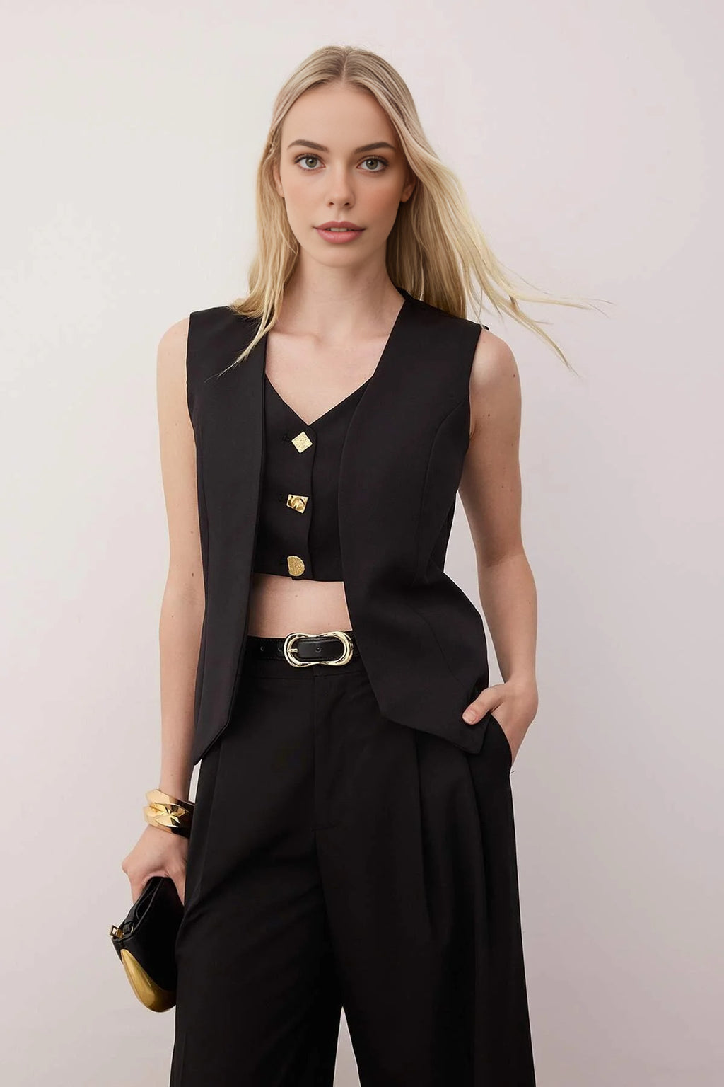 Woven Vest with Button Closure Detail