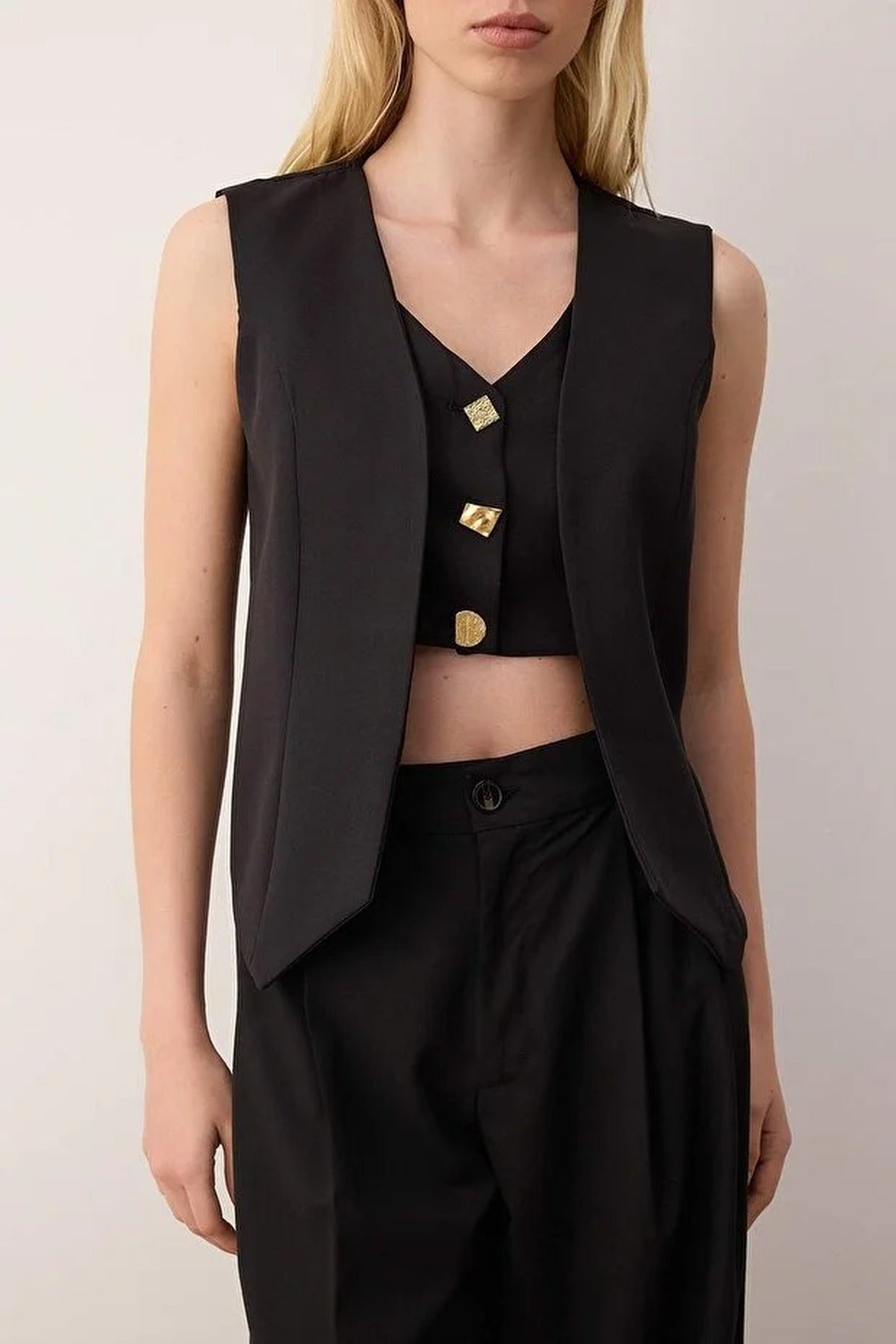 Woven Vest with Button Closure Detail