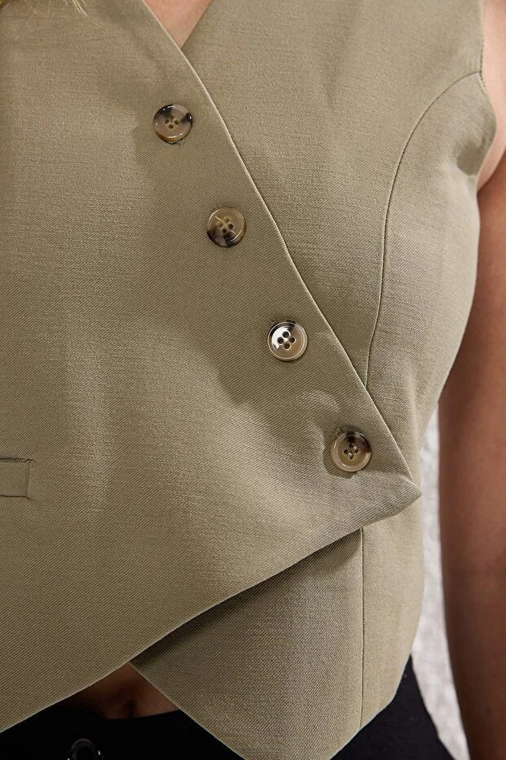 Linen-Look Double-Breasted Crop Vest