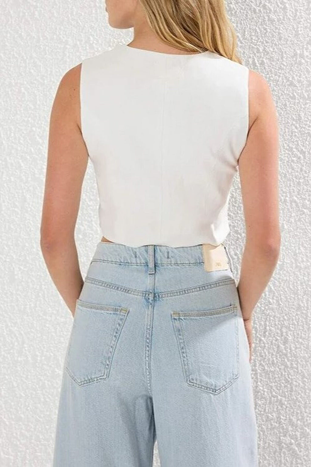 Linen-Look Double-Breasted Crop Vest