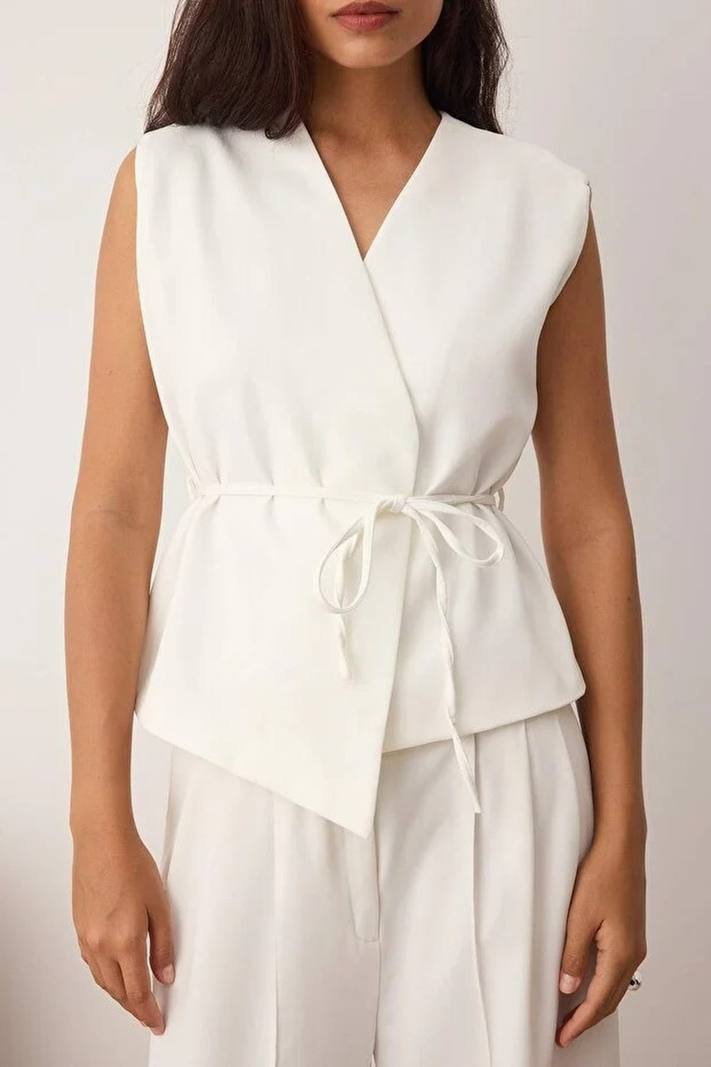 Thin Belted Double-Breasted Woven Vest