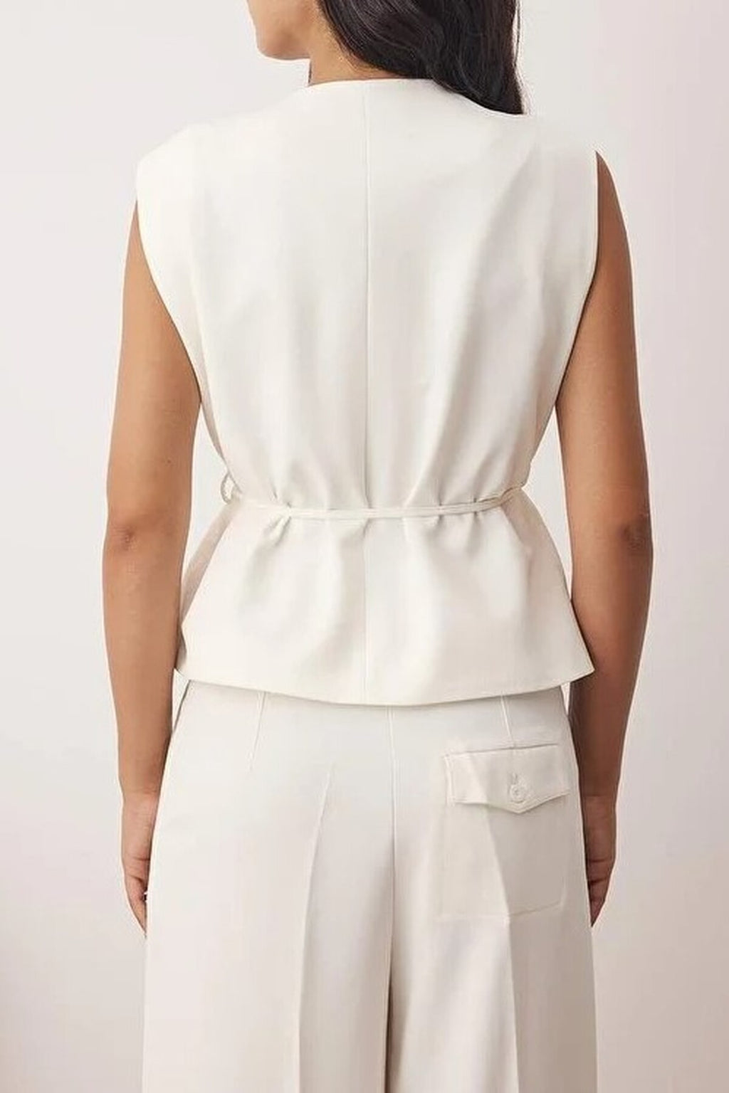 Thin Belted Double-Breasted Woven Vest