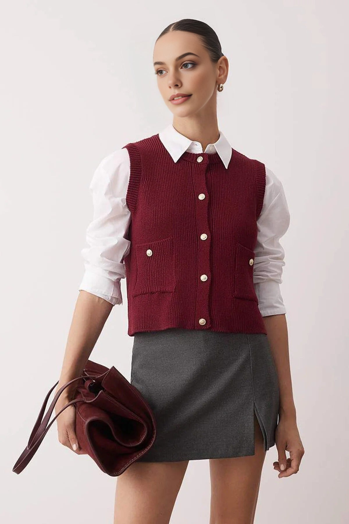 Cotton Blend Crop Vest