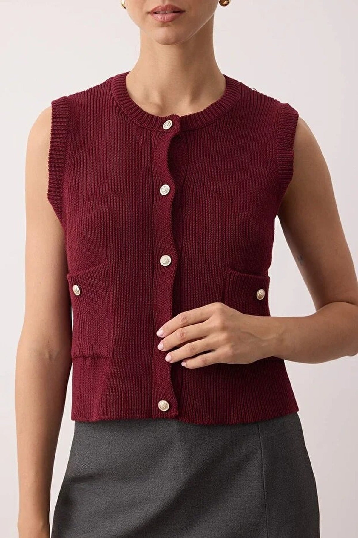 Cotton Blend Crop Vest