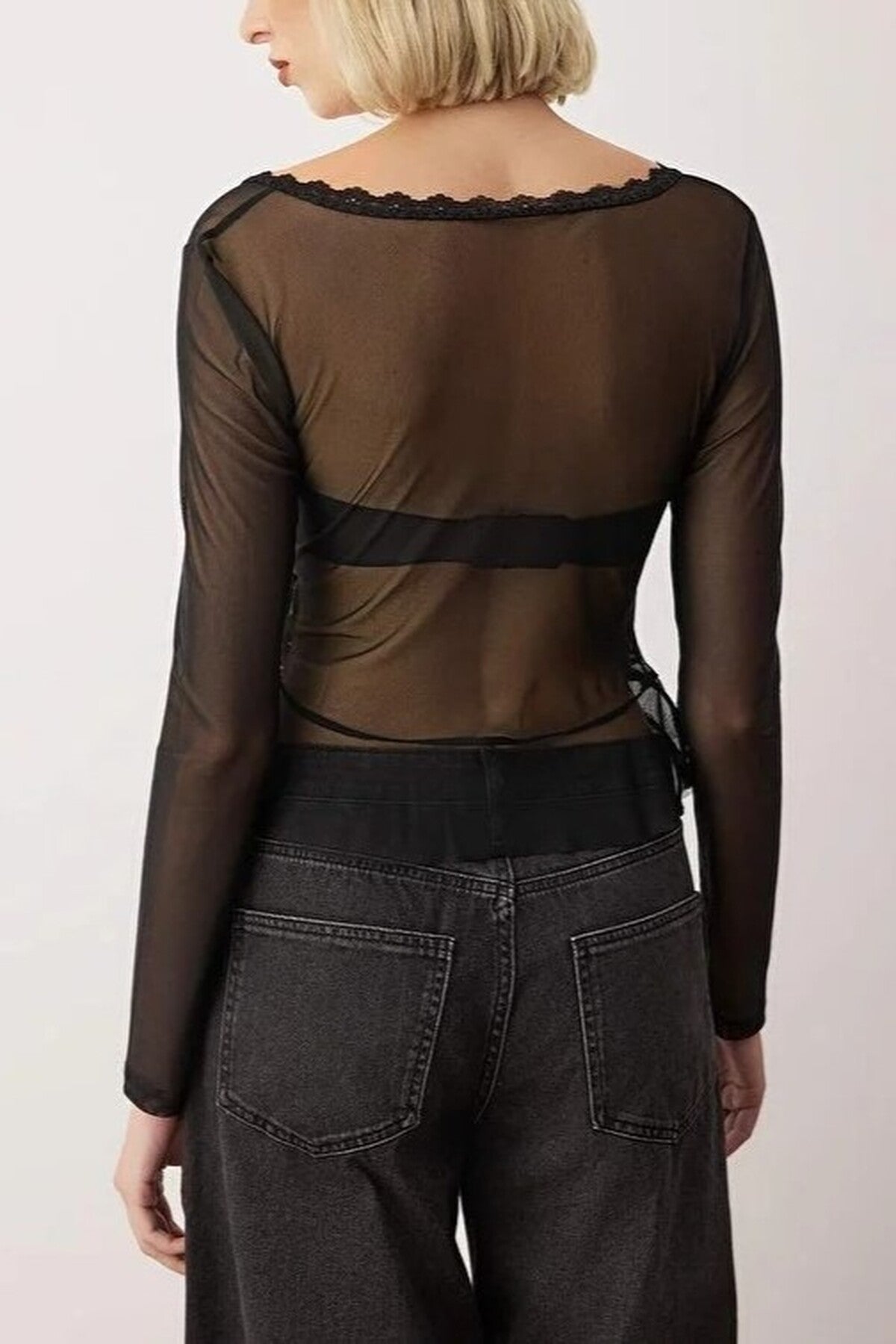 Square Neck Knit Tulle Party Blouse