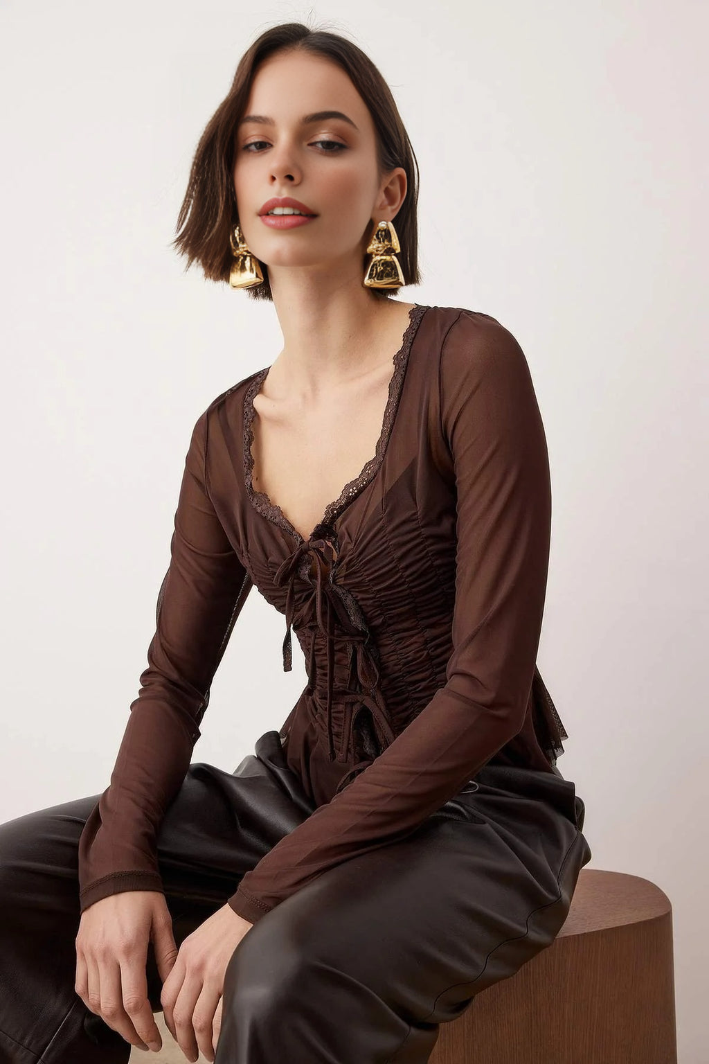 Square Neck Knit Tulle Party Blouse