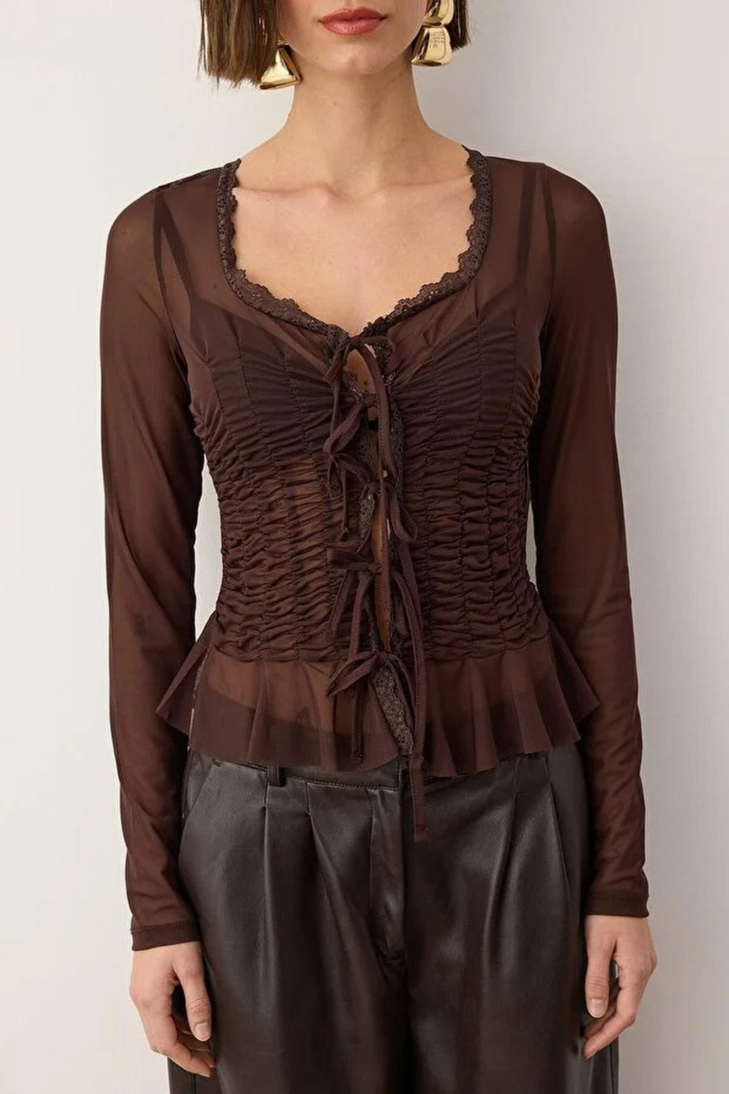 Square Neck Knit Tulle Party Blouse