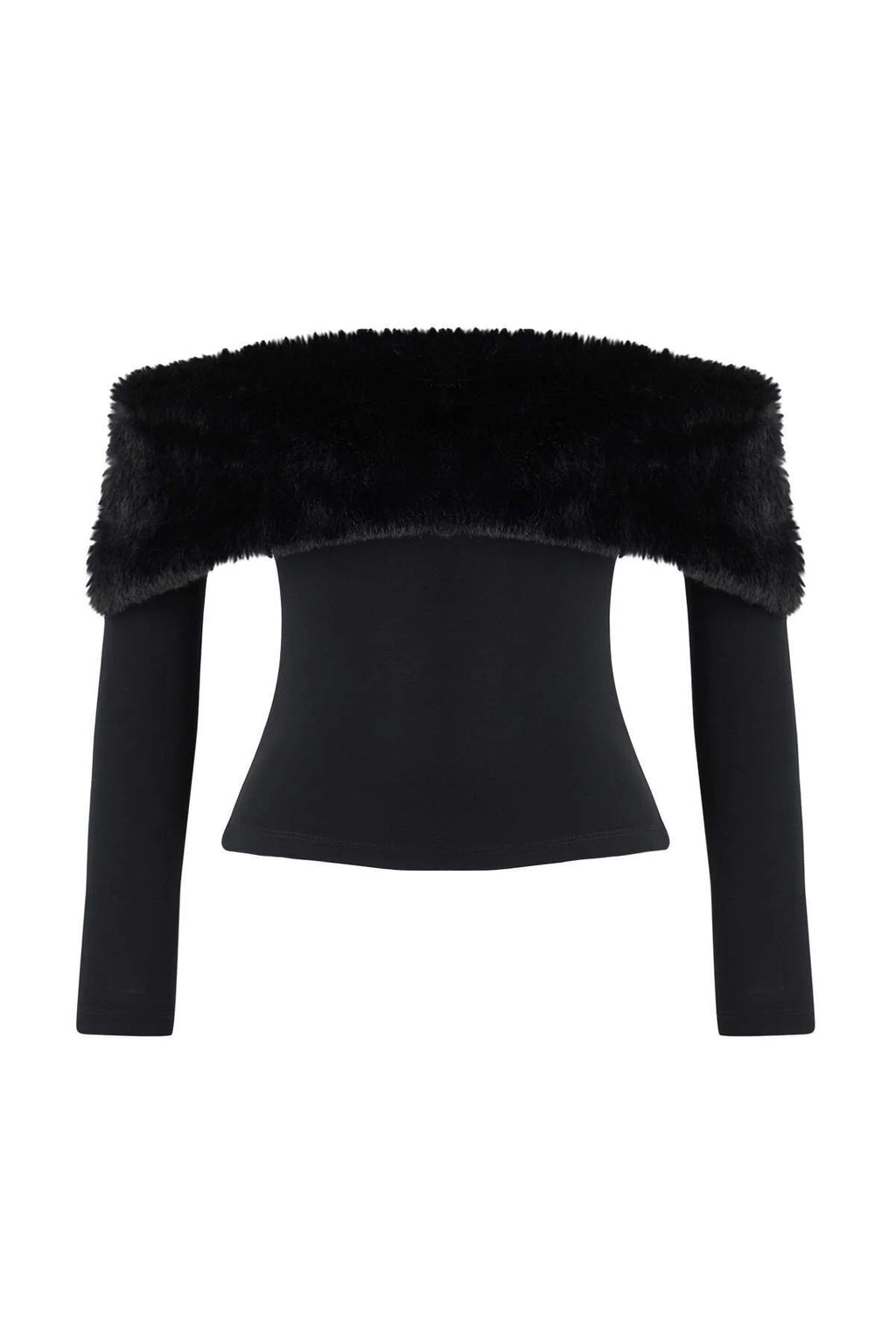 Faux Fur Carmen Collar Knit Party Blouse