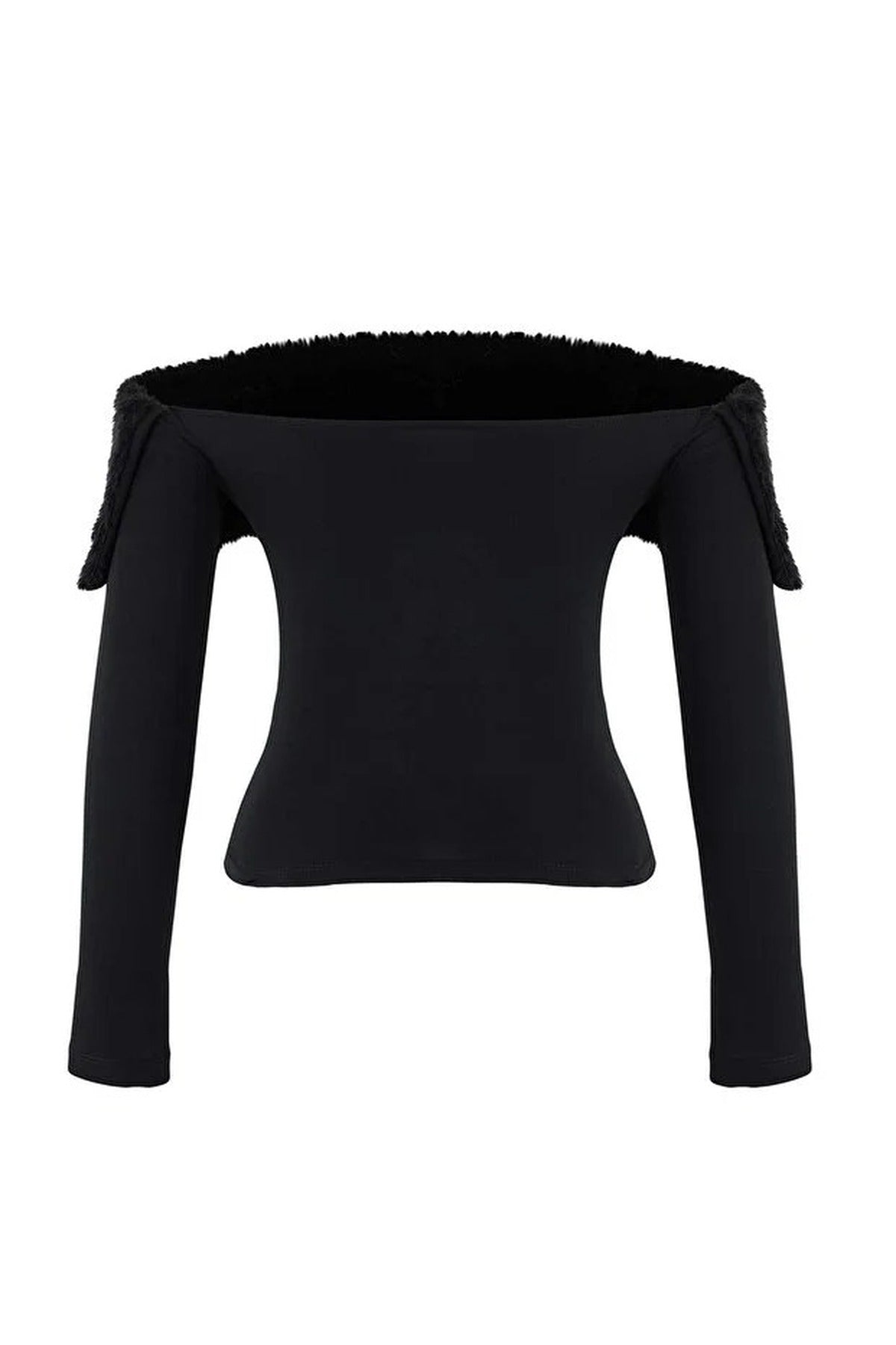 Faux Fur Carmen Collar Knit Party Blouse