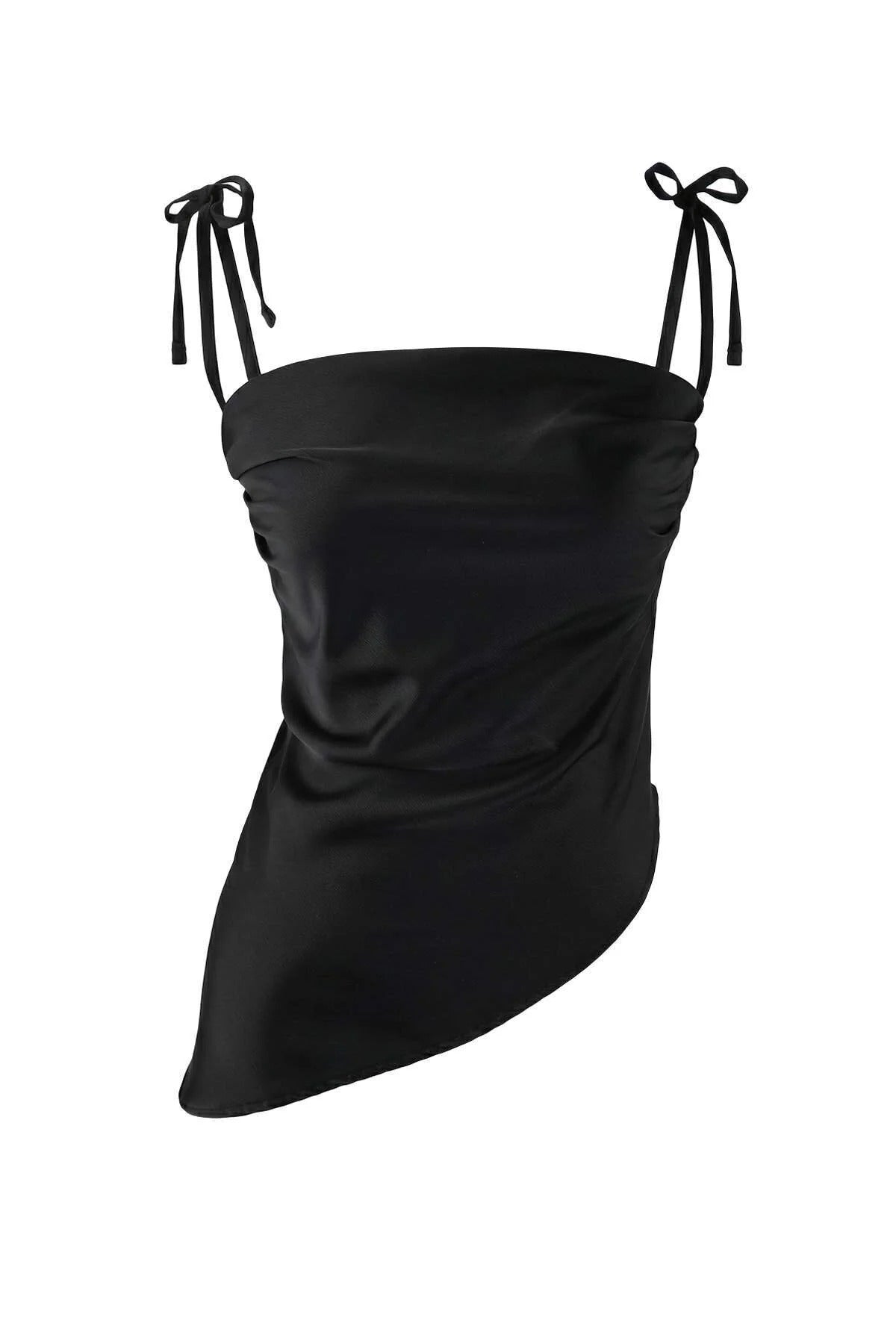 Strappy Asymmetrical Satin Party Blouse