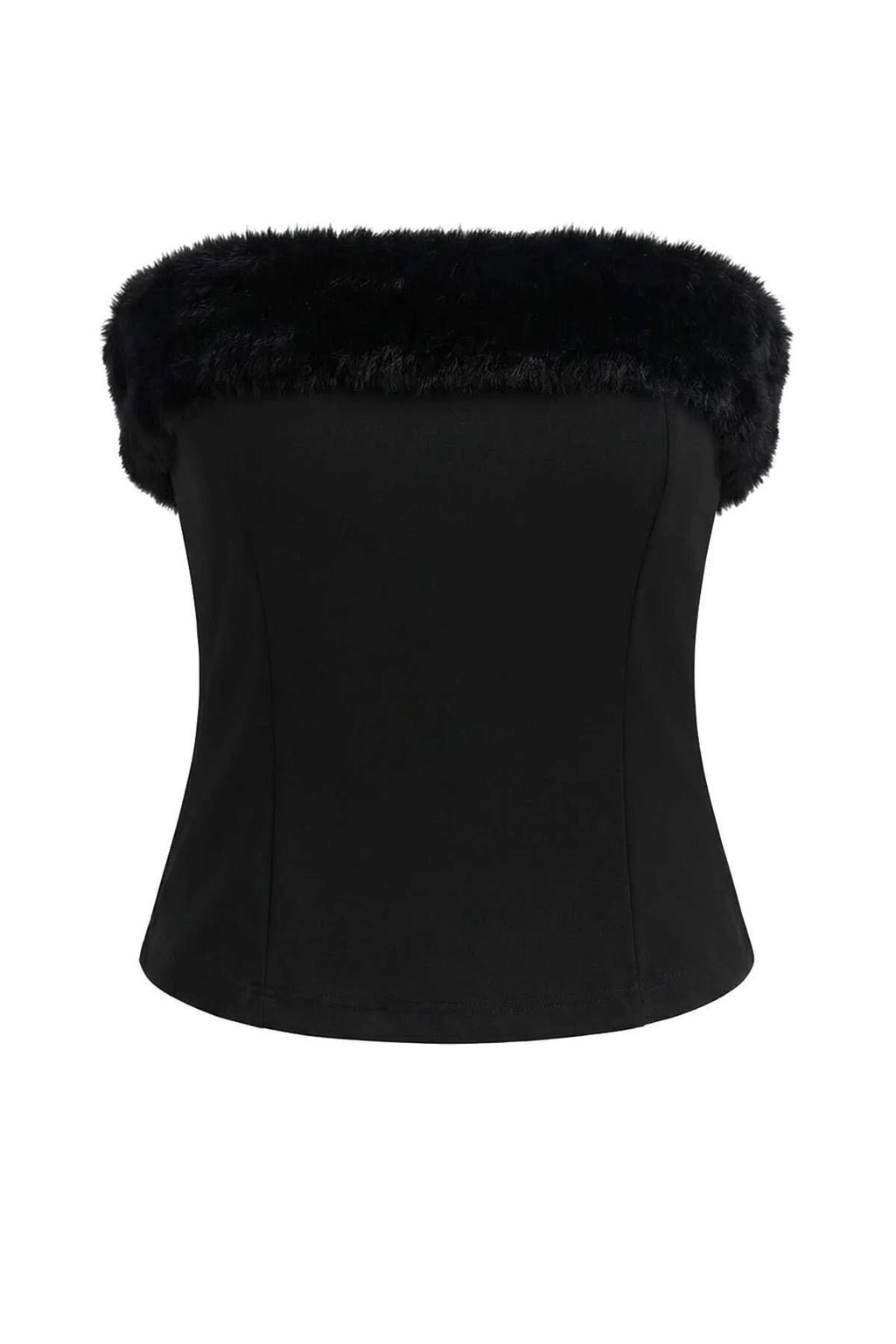 Strapless Knit Party Blouse with Faux Fur Detail