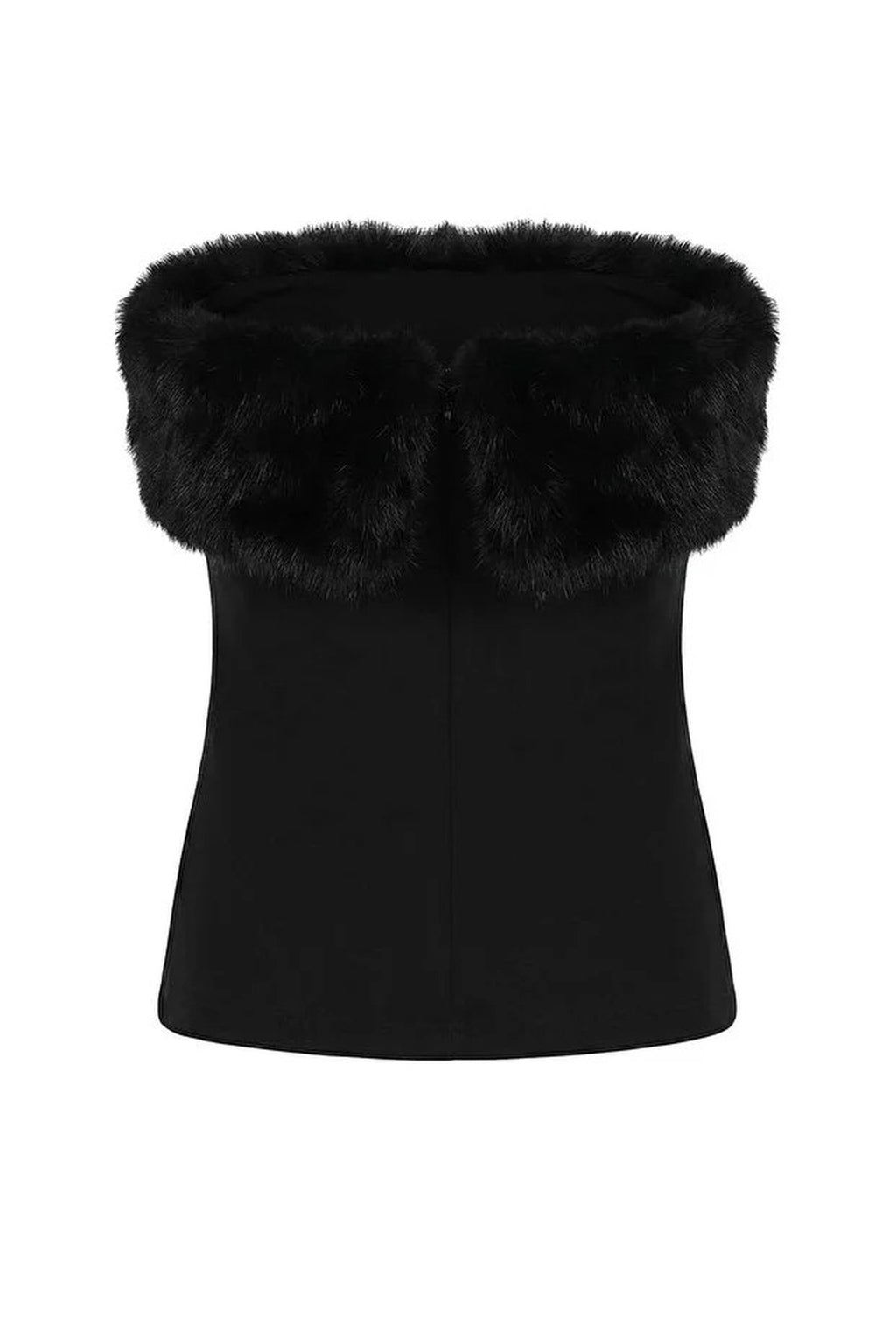 Strapless Knit Party Blouse with Faux Fur Detail