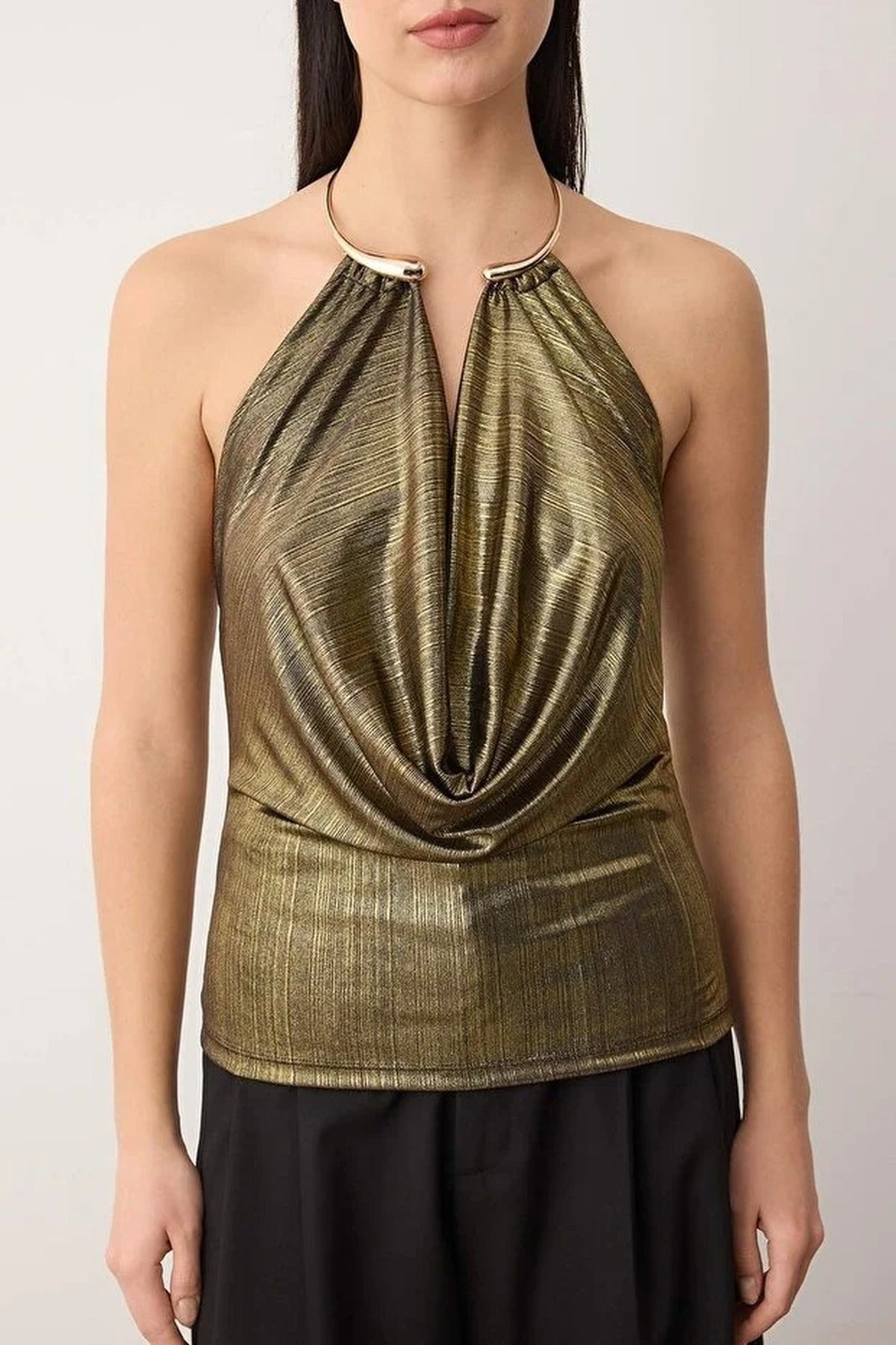 V-Neck Knit Party Blouse with Accessory Details