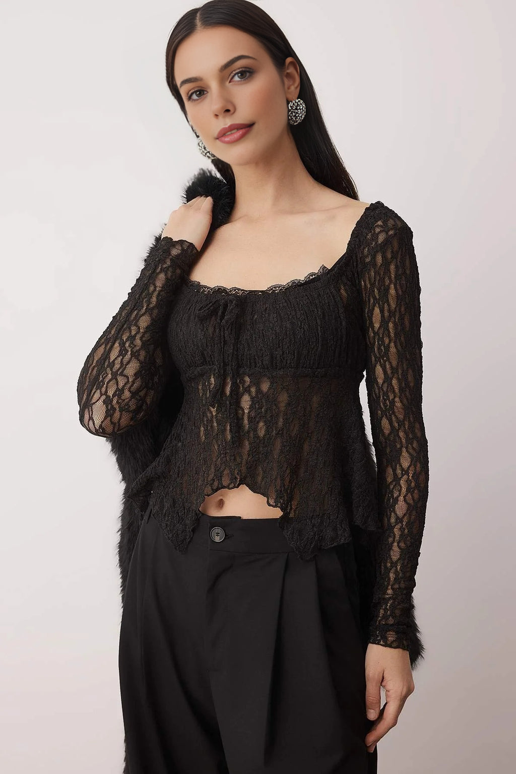Square Neck Unlined Lace Party Blouse