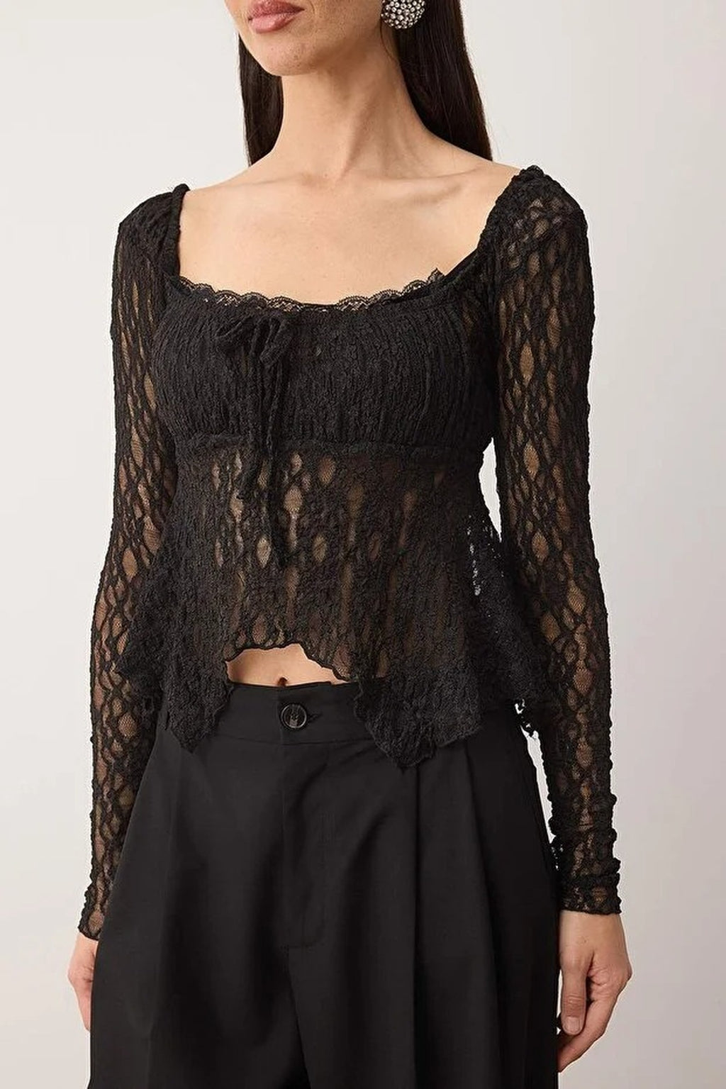 Square Neck Unlined Lace Party Blouse