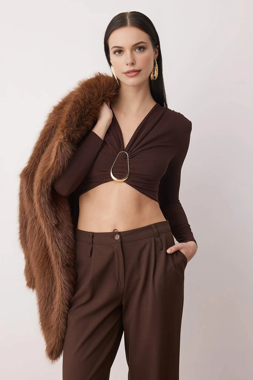 Buckle Detail V-Neck Knit Party Blouse