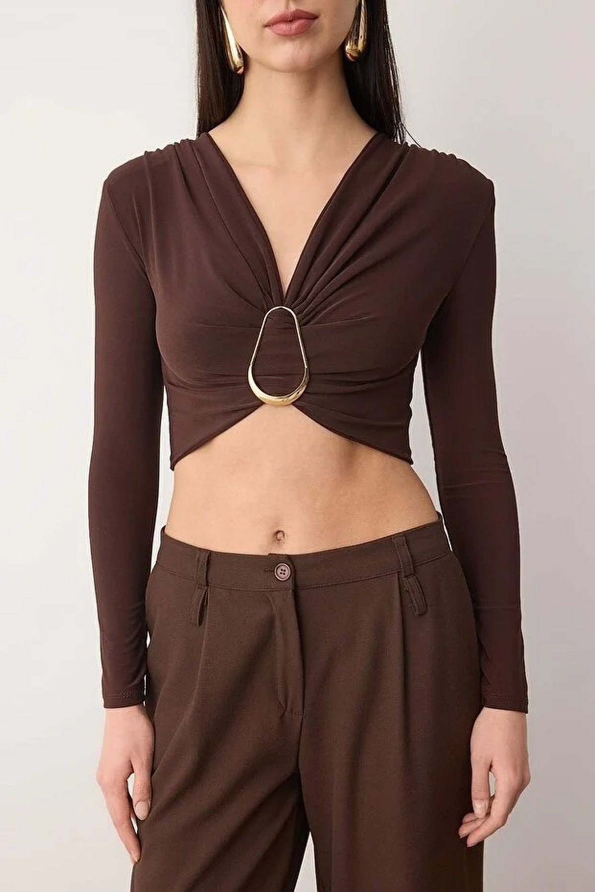 Buckle Detail V-Neck Knit Party Blouse