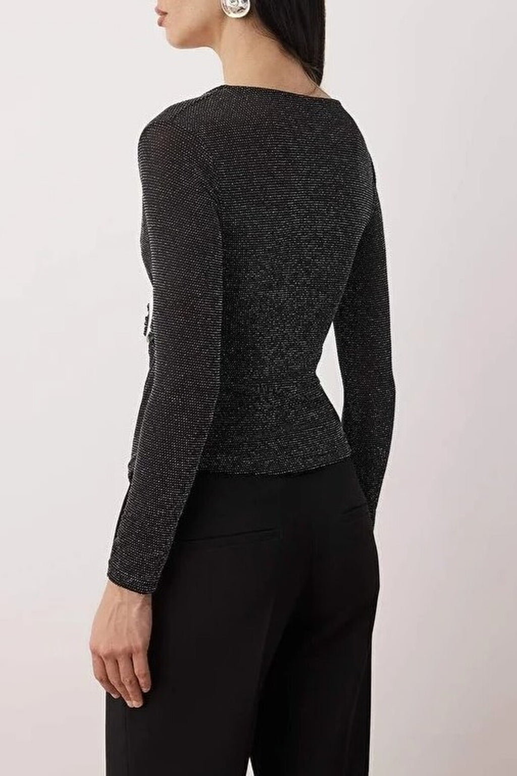 Glittery Knit Blouse with Silver Accessories