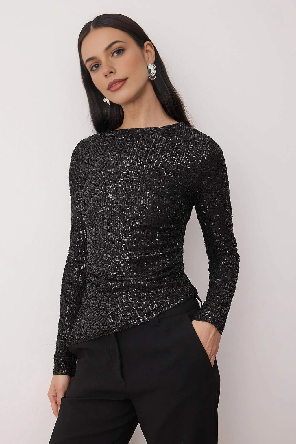 Boat Neck Knit Party Blouse