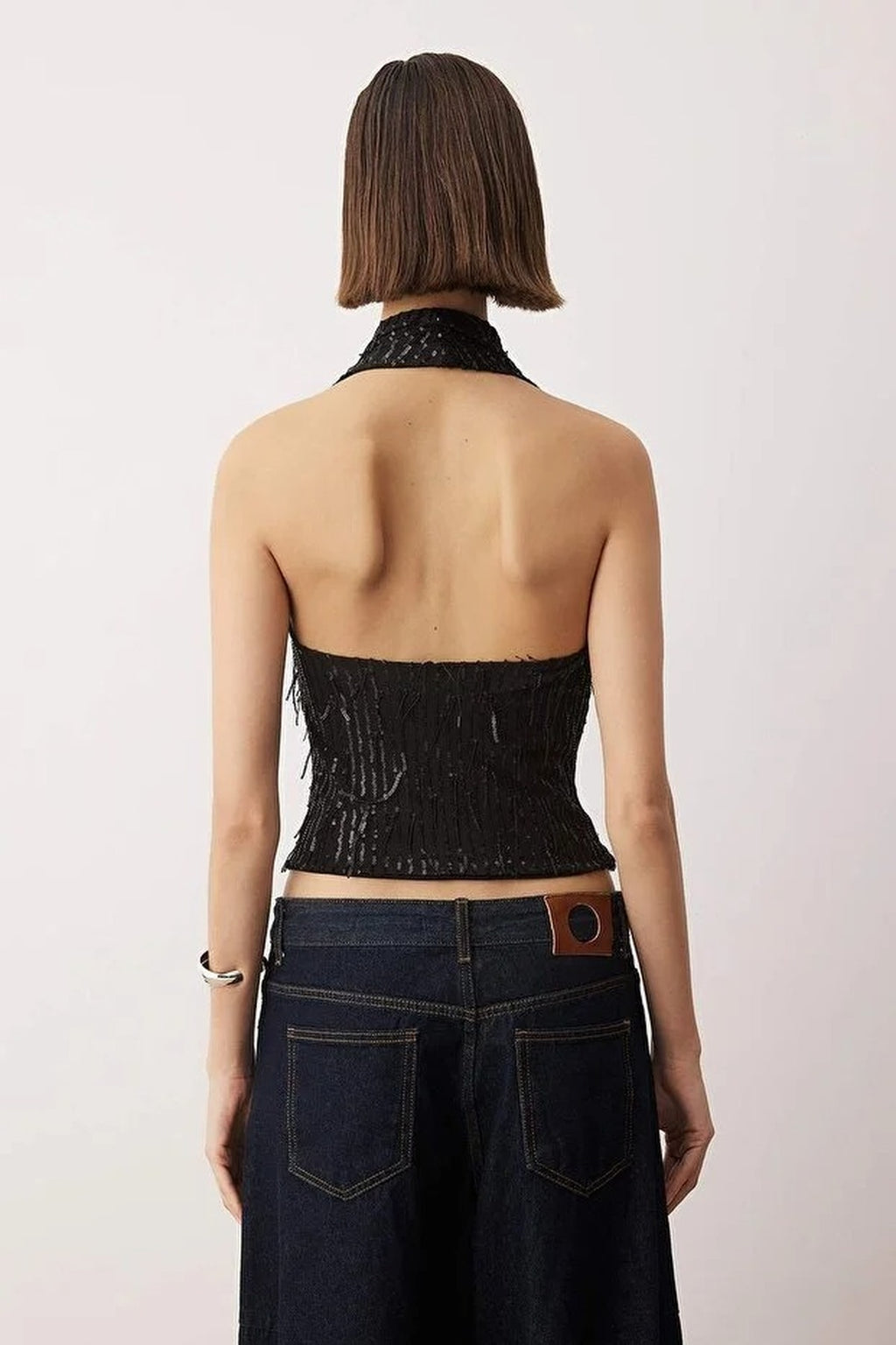 V-Neck Fringed Sequin Party Blouse