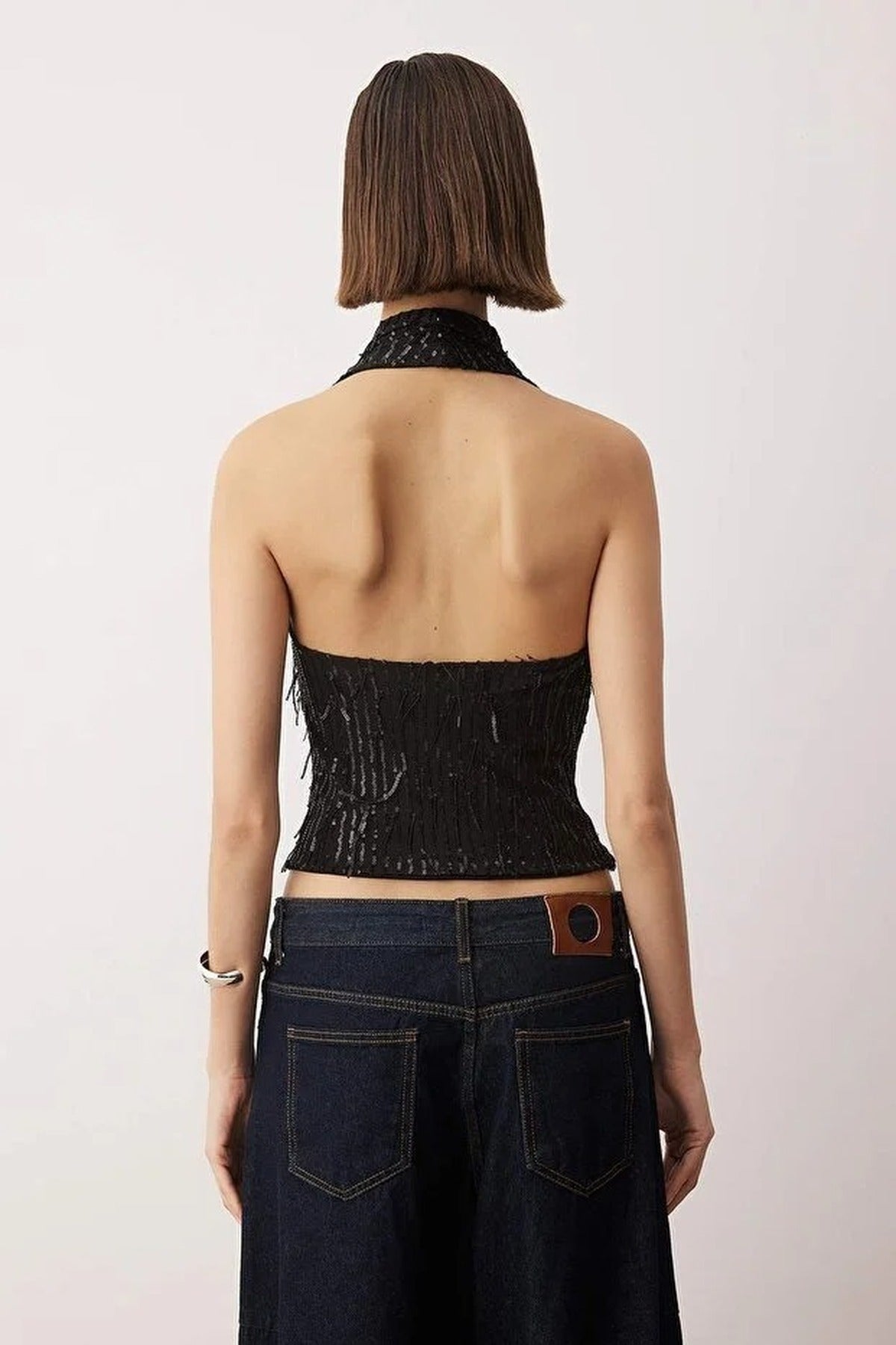 V-Neck Fringed Sequin Party Blouse