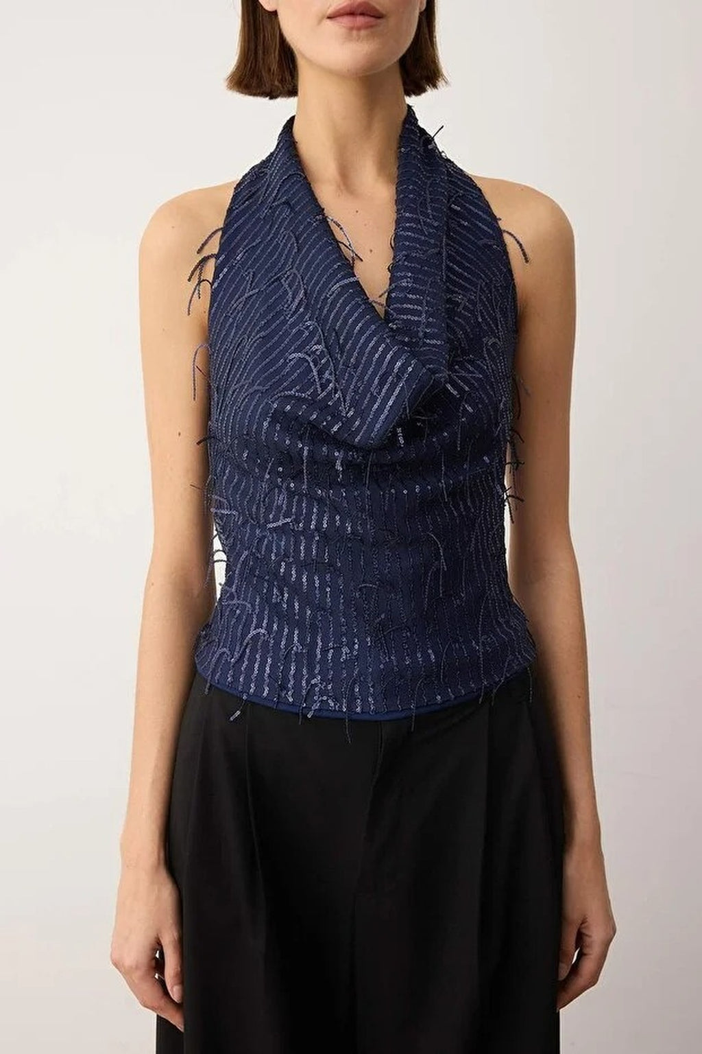 V-Neck Fringed Sequin Party Blouse