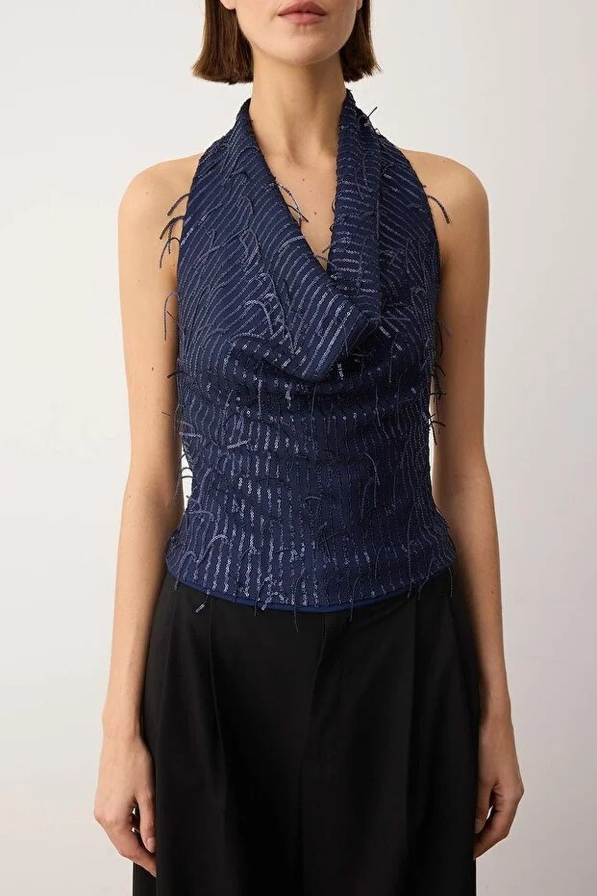 V-Neck Fringed Sequin Party Blouse