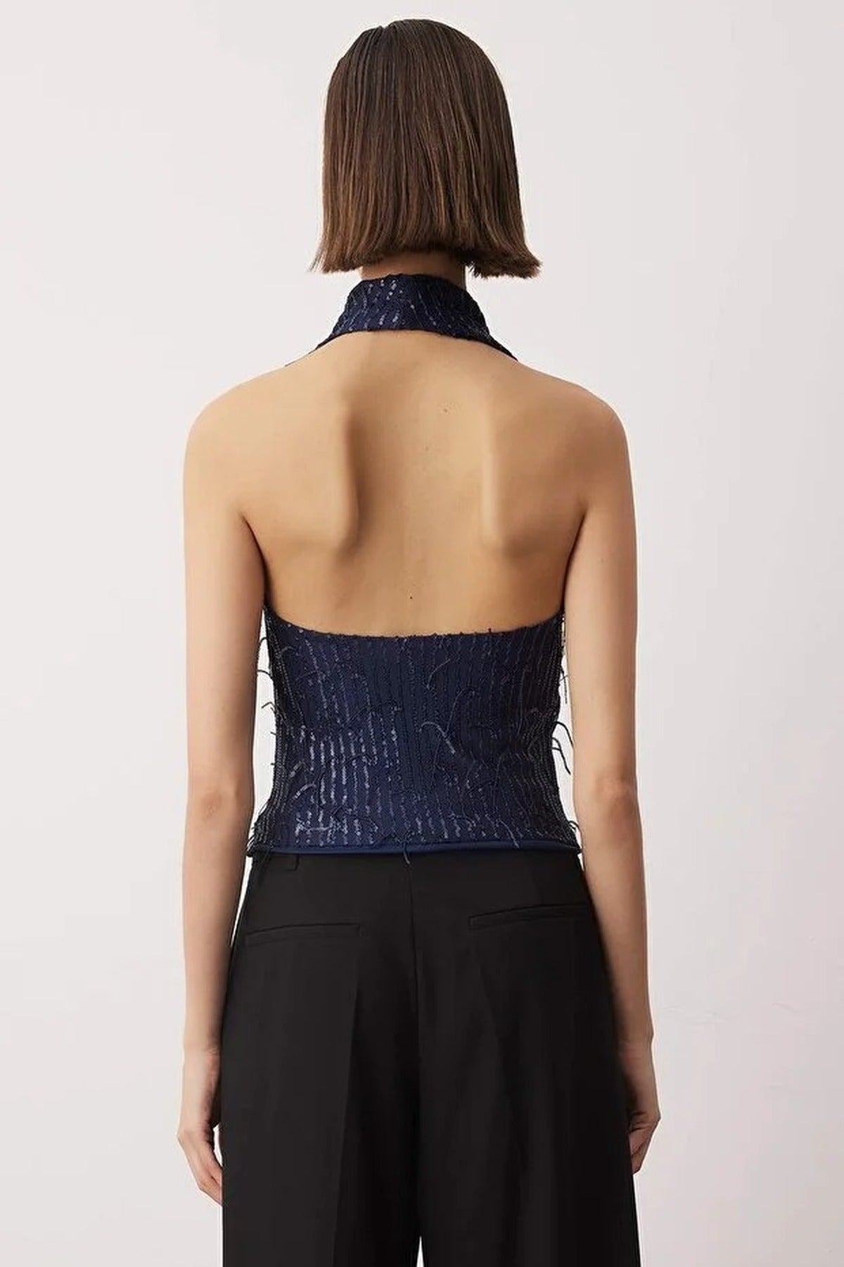 V-Neck Fringed Sequin Party Blouse