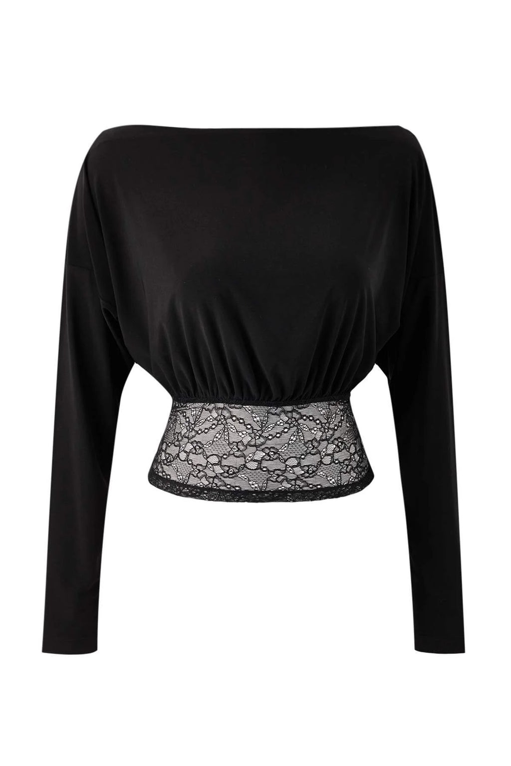 Asymmetrical Neckline Lace Trimmed Party Blouse