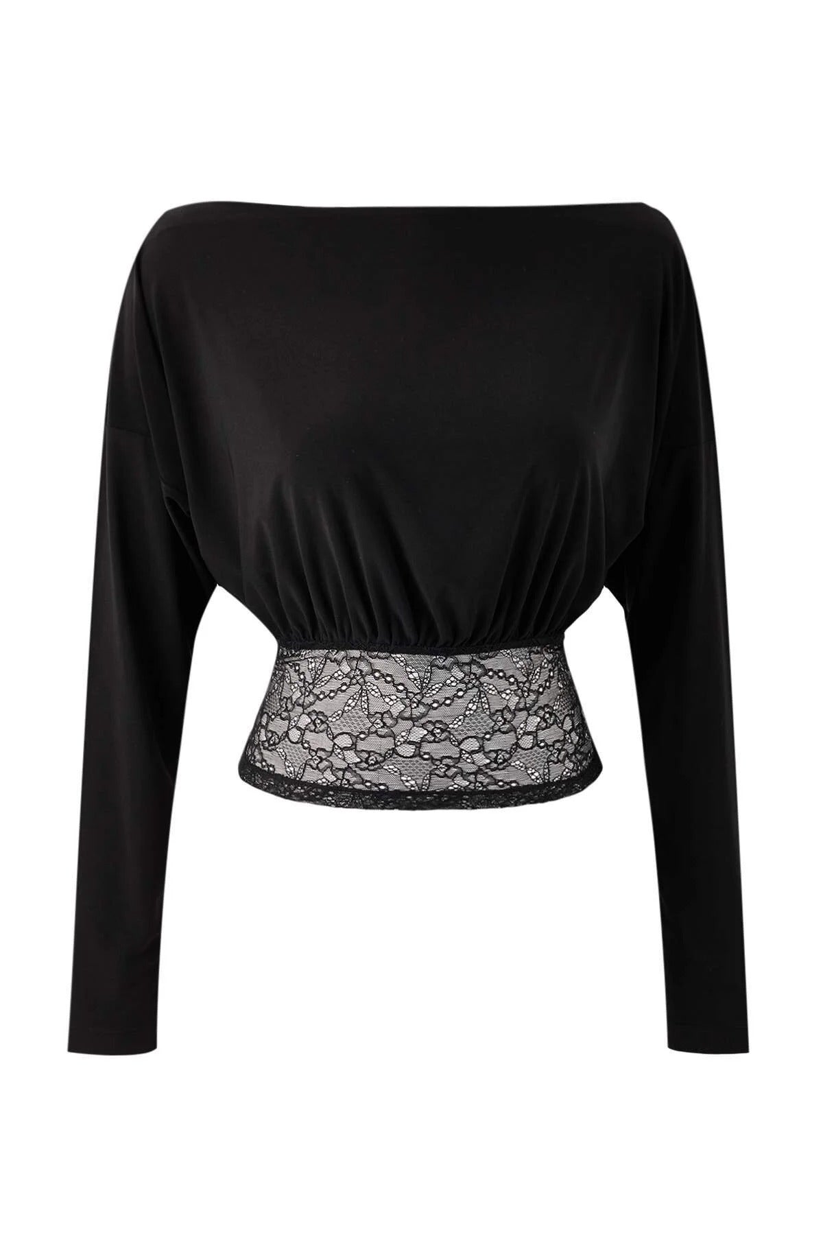 Asymmetrical Neckline Lace Trimmed Party Blouse