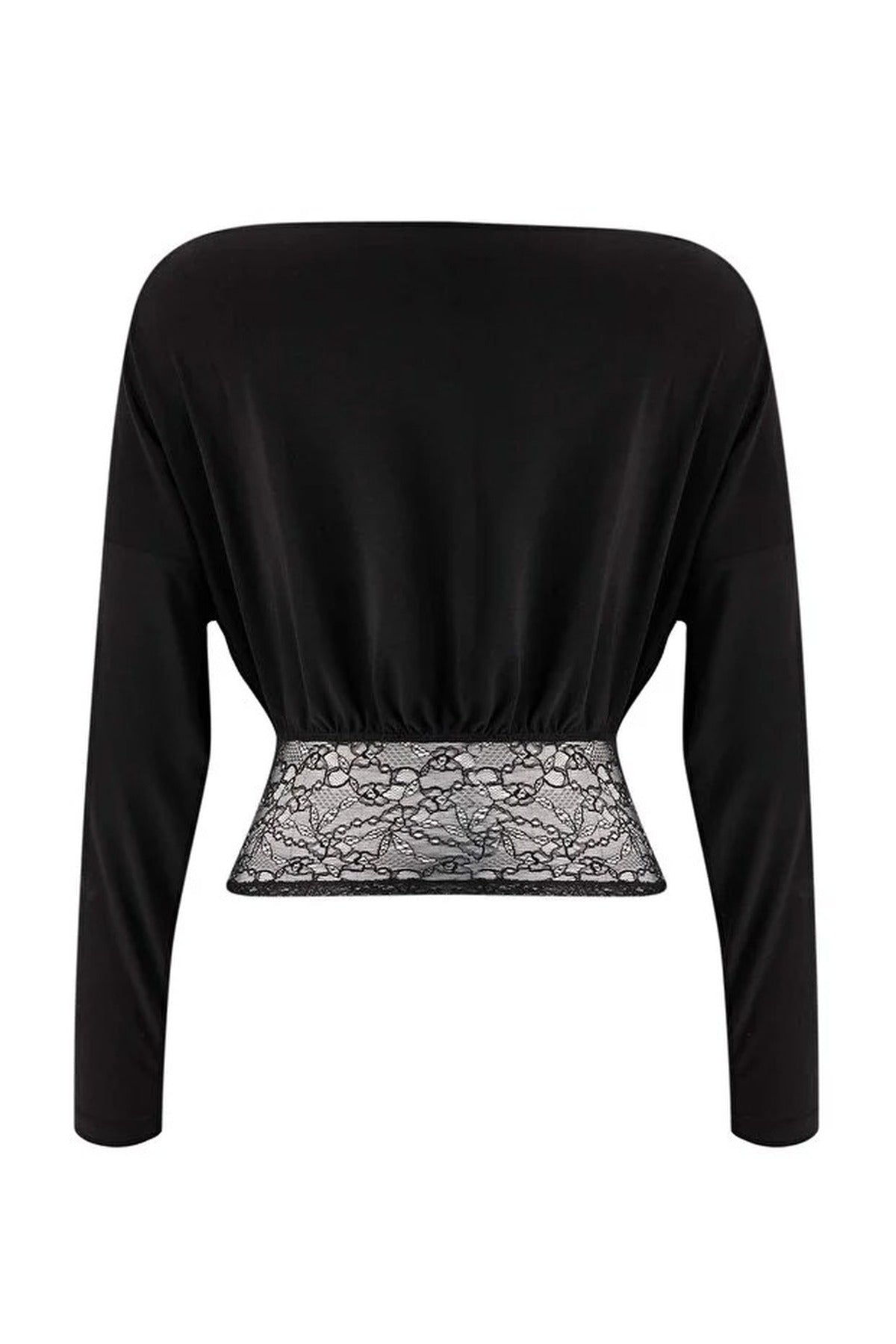 Asymmetrical Neckline Lace Trimmed Party Blouse