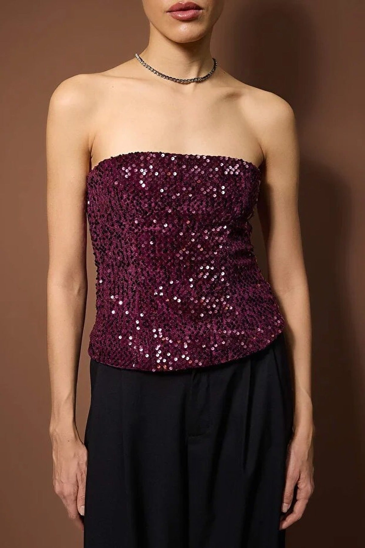 Strapless Sequin Party Blouse