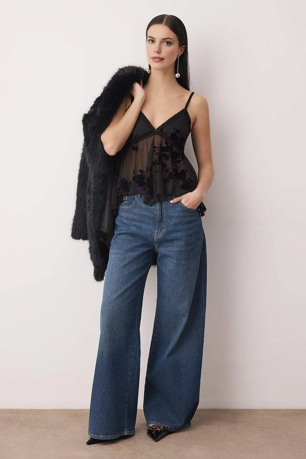 Floral Ruffle Detail Tulle Party Blouse